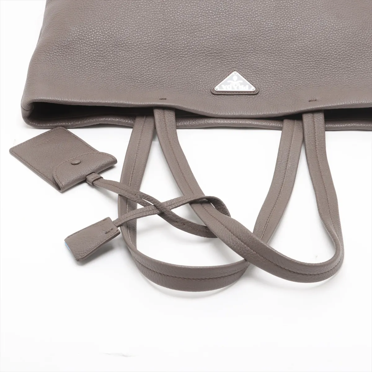 Vitello Daino Leather Tote Bag, Greige, Tagless — view 5