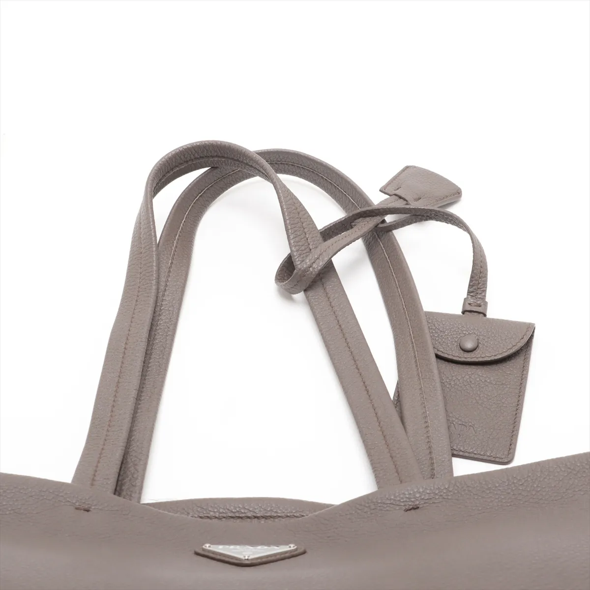 Vitello Daino Leather Tote Bag, Greige, Tagless — view 6