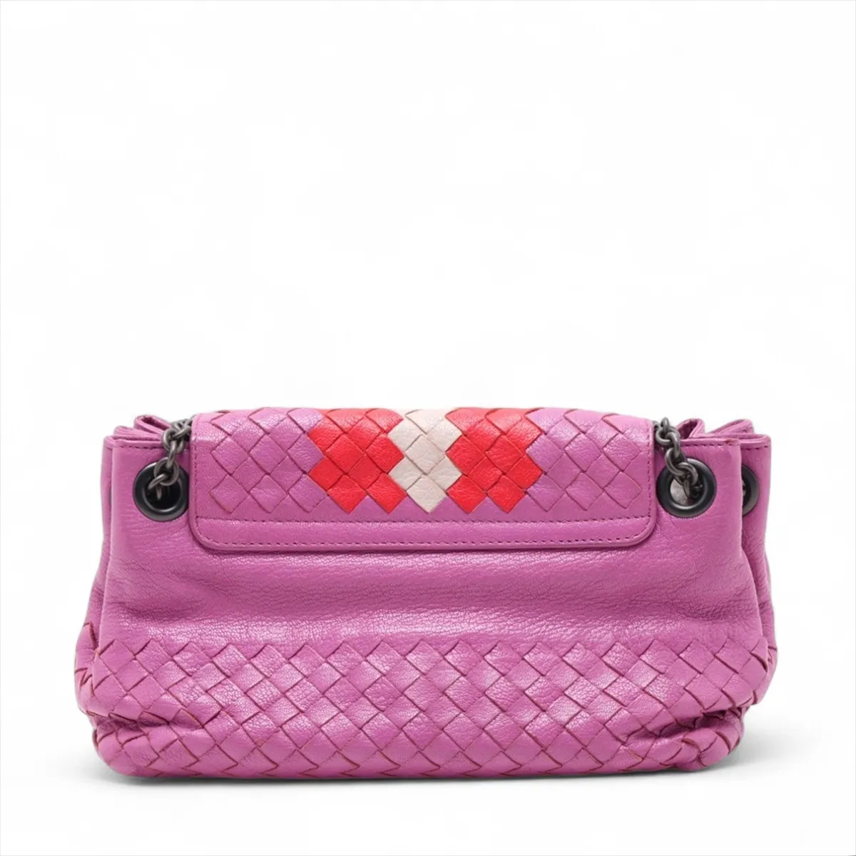 Intrecciato Leather Chain Shoulder Bag Pink x Red — view 2