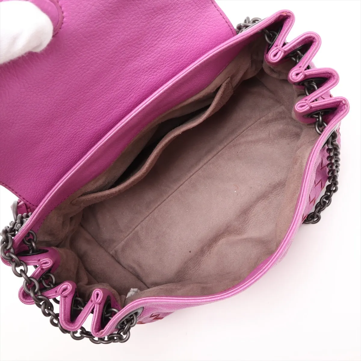 Intrecciato Leather Chain Shoulder Bag Pink x Red — view 7