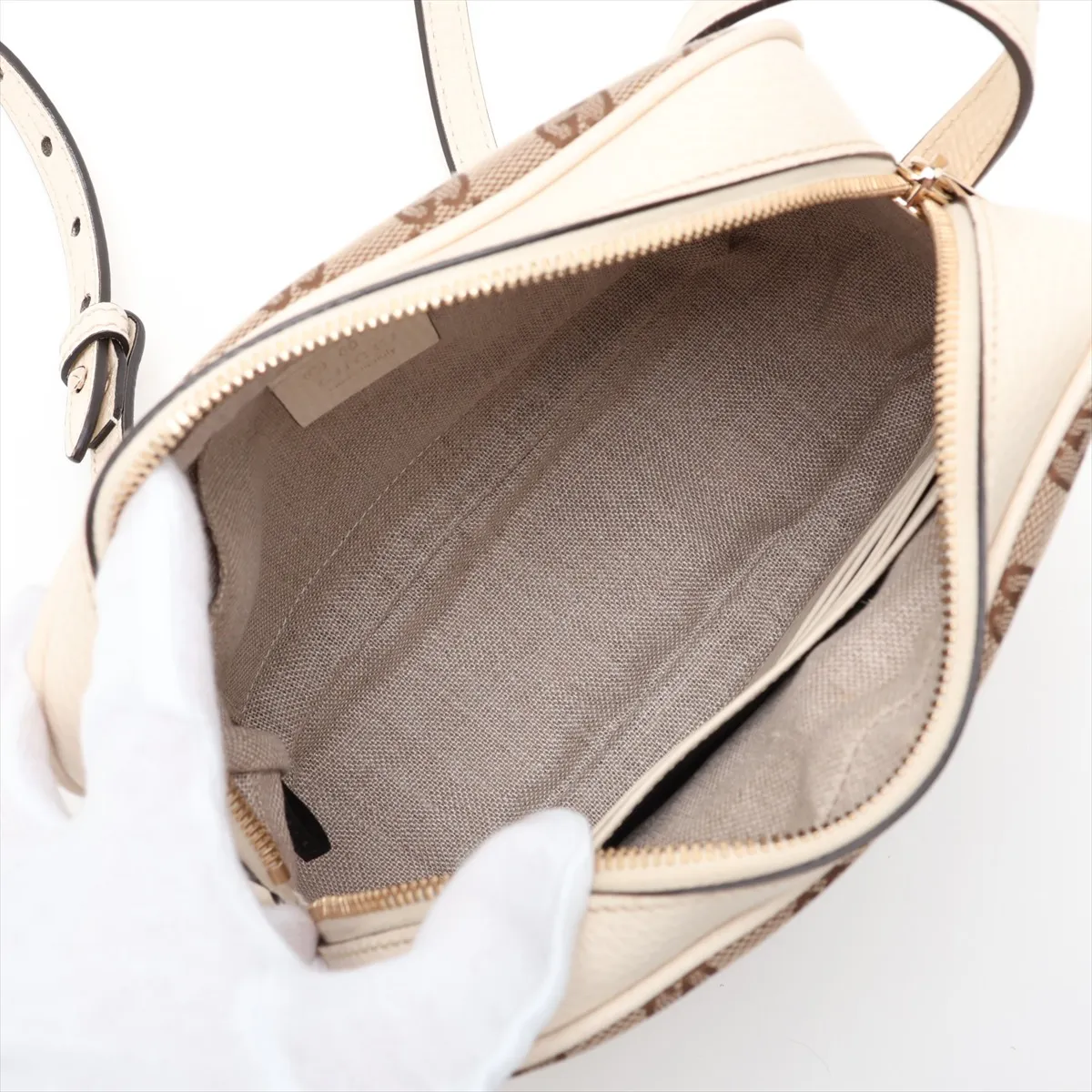 GG Canvas 449413 Canvas x Leather Shoulder Bag Beige x White Outlet — view 6