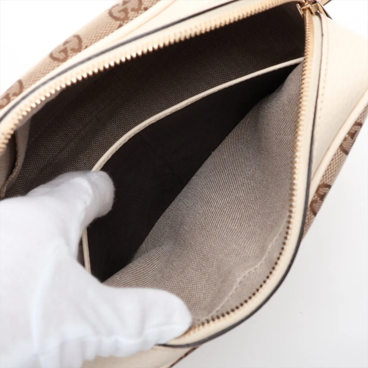 GG Canvas 449413 Canvas x Leather Shoulder Bag Beige x White Outlet — view 7
