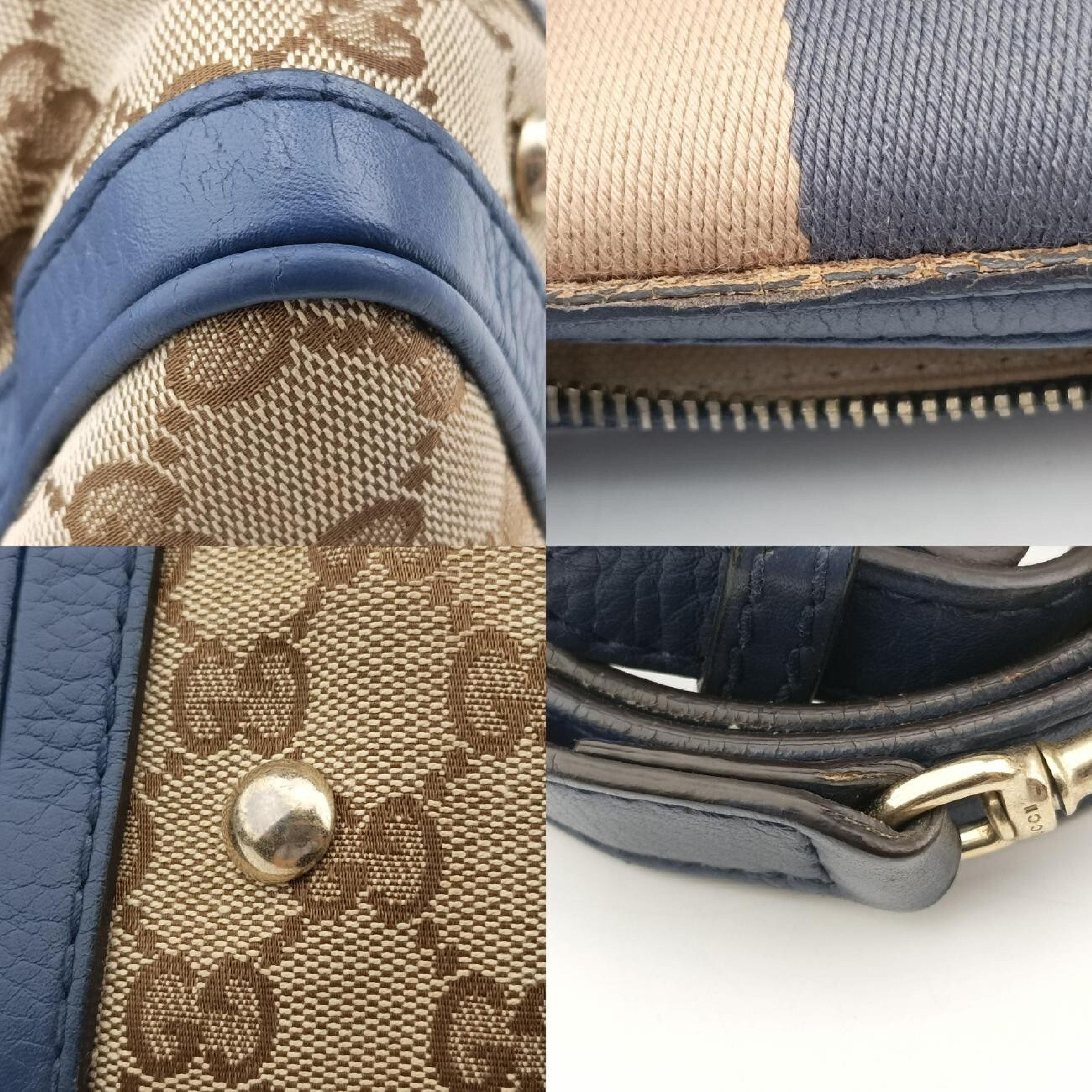 Sherry Line Shoulder Bag, Beige x Blue x Multi, Canvas x Leather, 269876 G018208593 — view 11