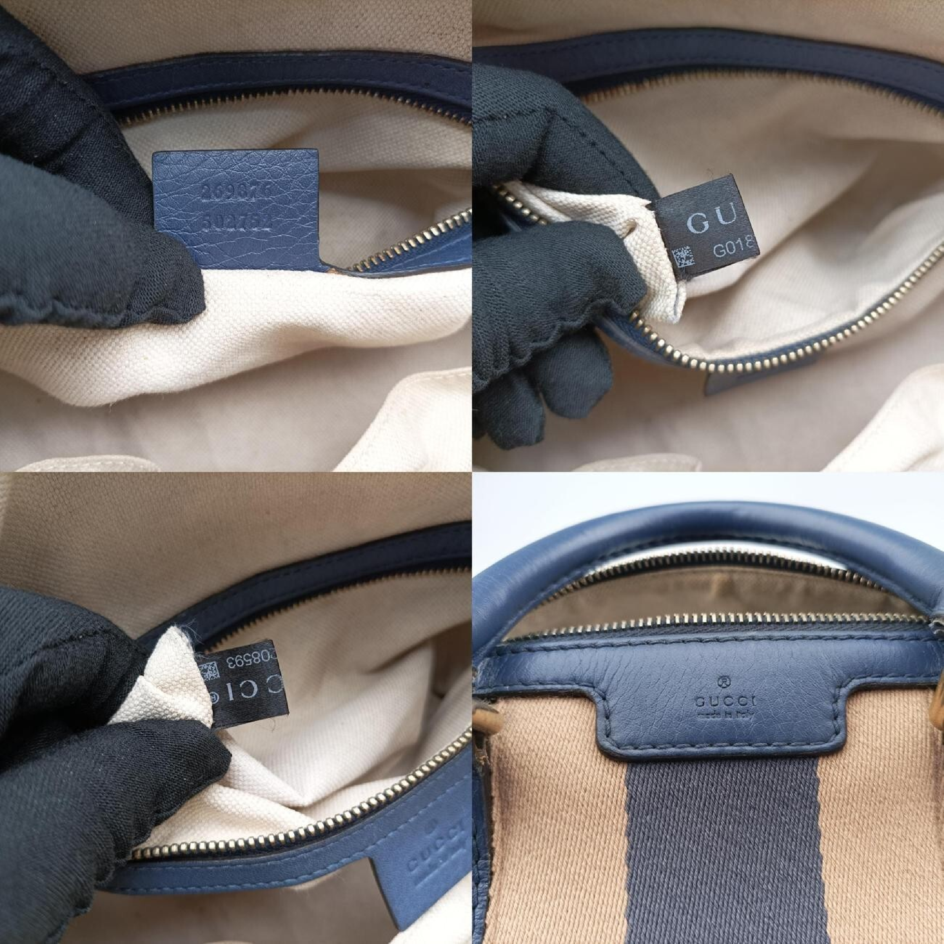 Sherry Line Shoulder Bag, Beige x Blue x Multi, Canvas x Leather, 269876 G018208593 — view 8