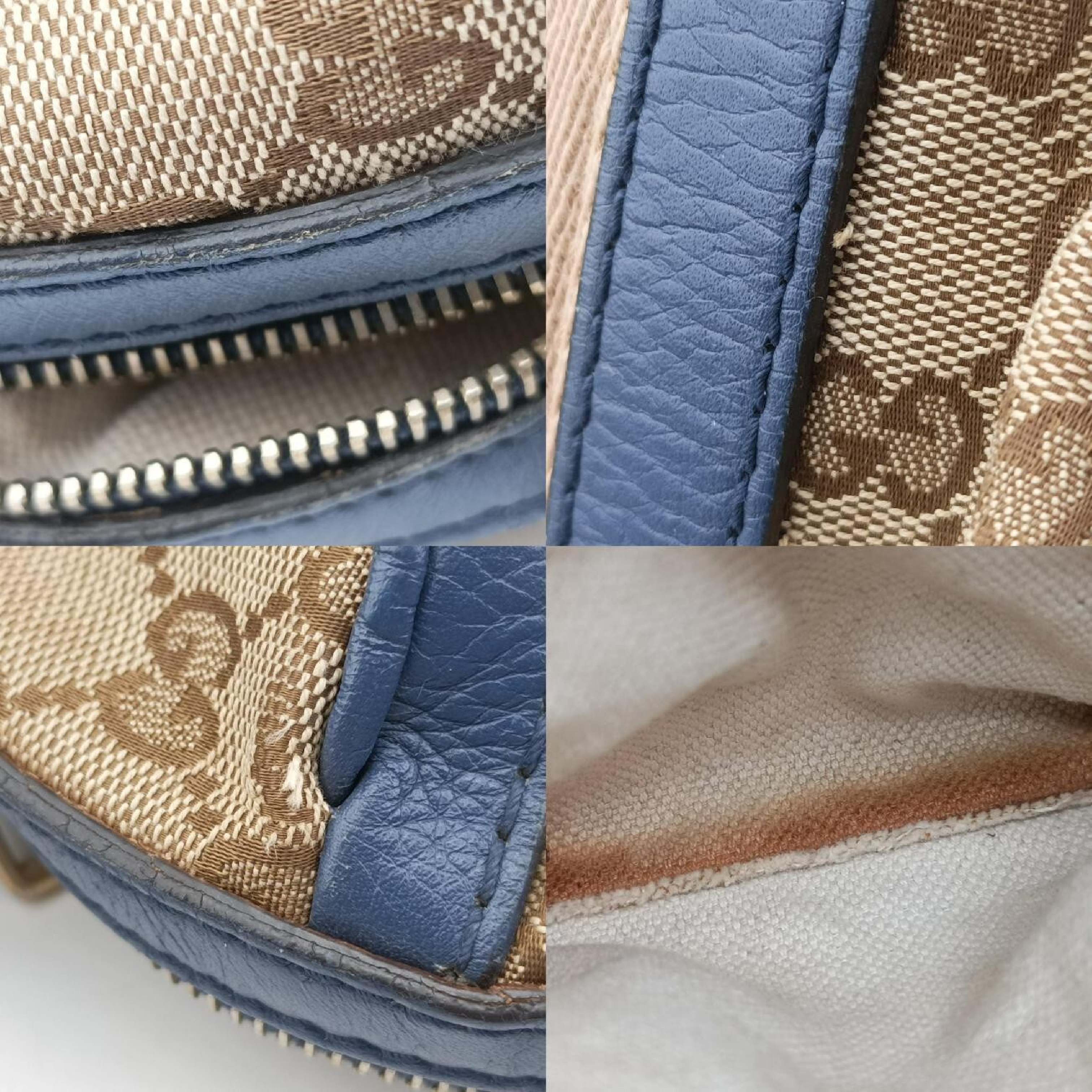Sherry Line Shoulder Bag, Beige x Blue x Multi, Canvas x Leather, 269876 G018208593 — view 10