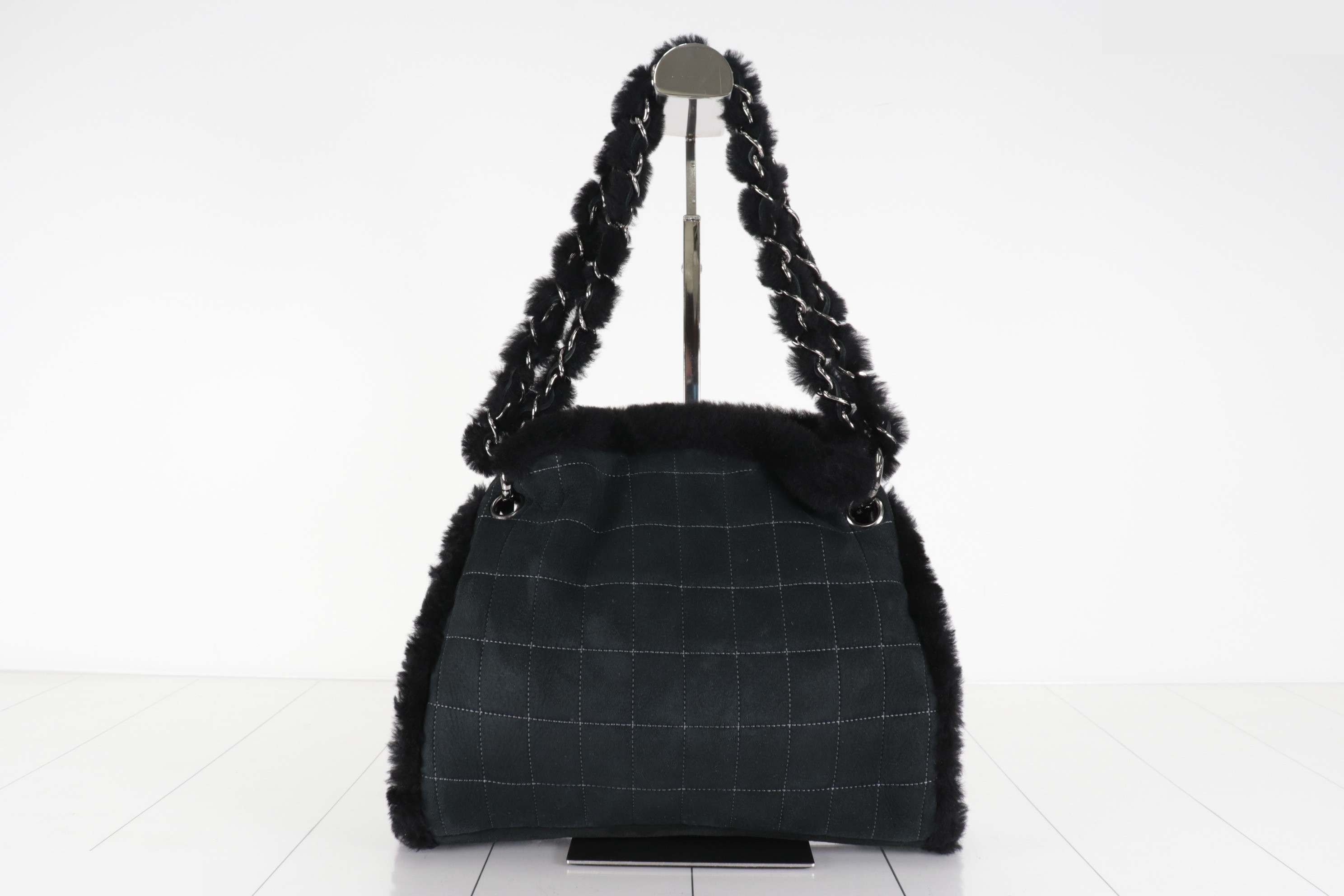 Suede and sheepskin chain handbag with Coco Mark, silver hardware, item number 10. — view 3