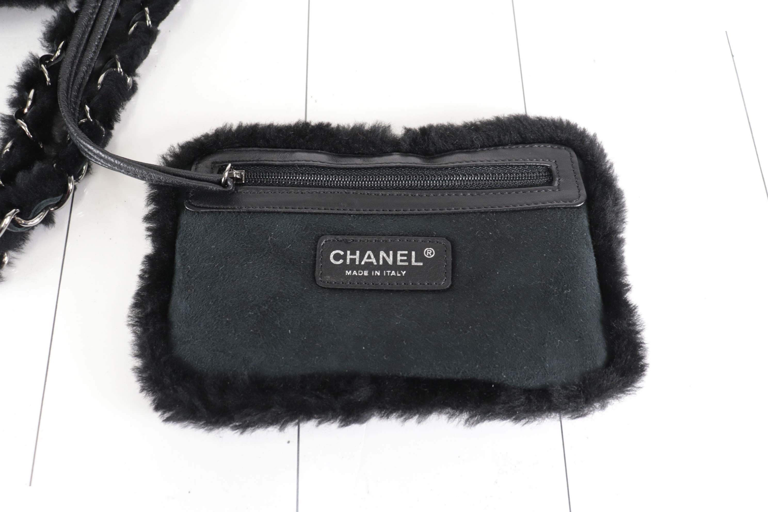 Suede and sheepskin chain handbag with Coco Mark, silver hardware, item number 10. — view 10