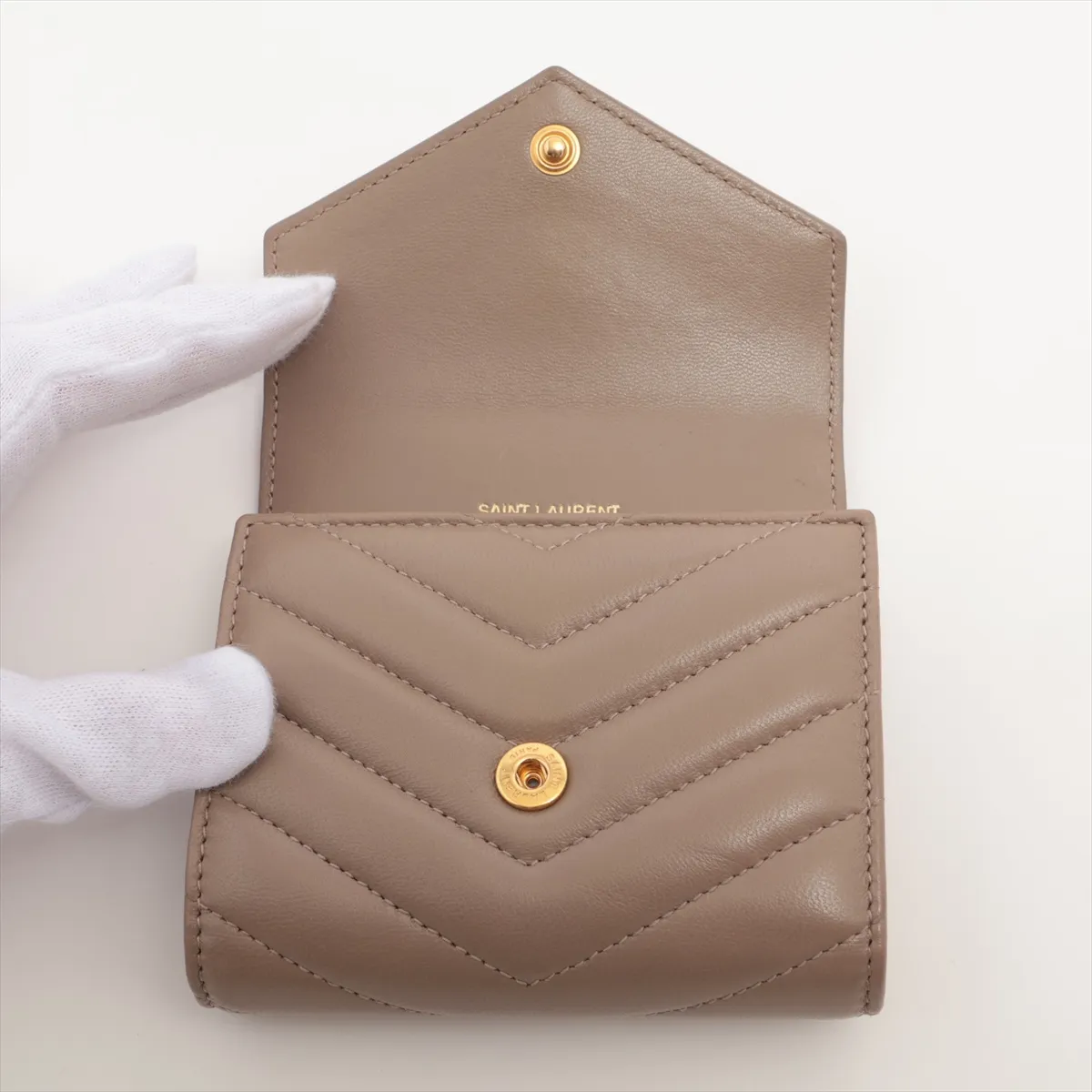 GNC692061 Leather Compact Wallet, Beige — view 3