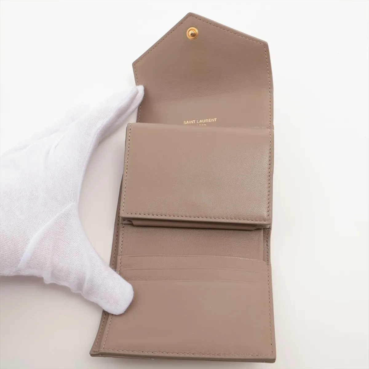 GNC692061 Leather Compact Wallet, Beige — view 4