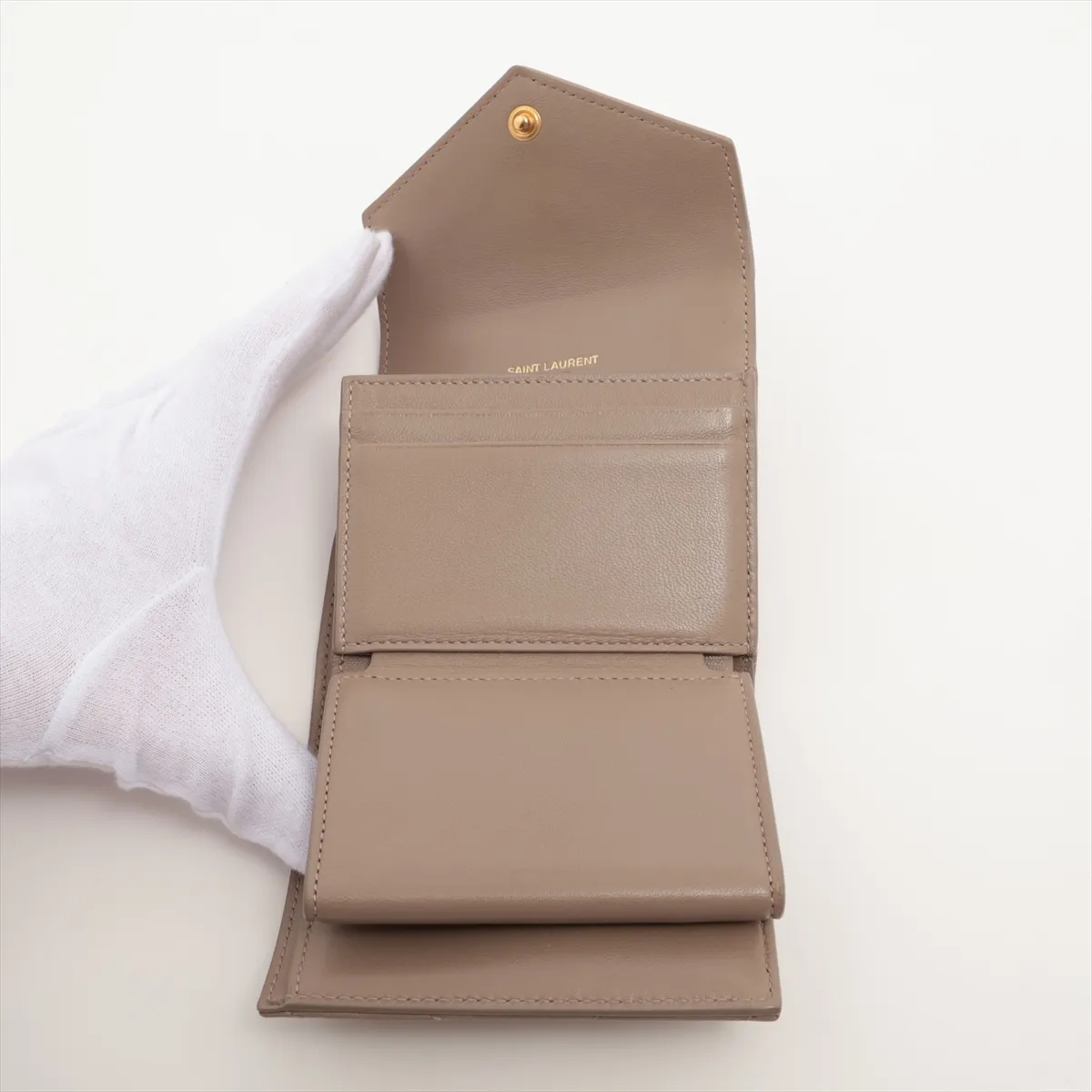 GNC692061 Leather Compact Wallet, Beige — view 5