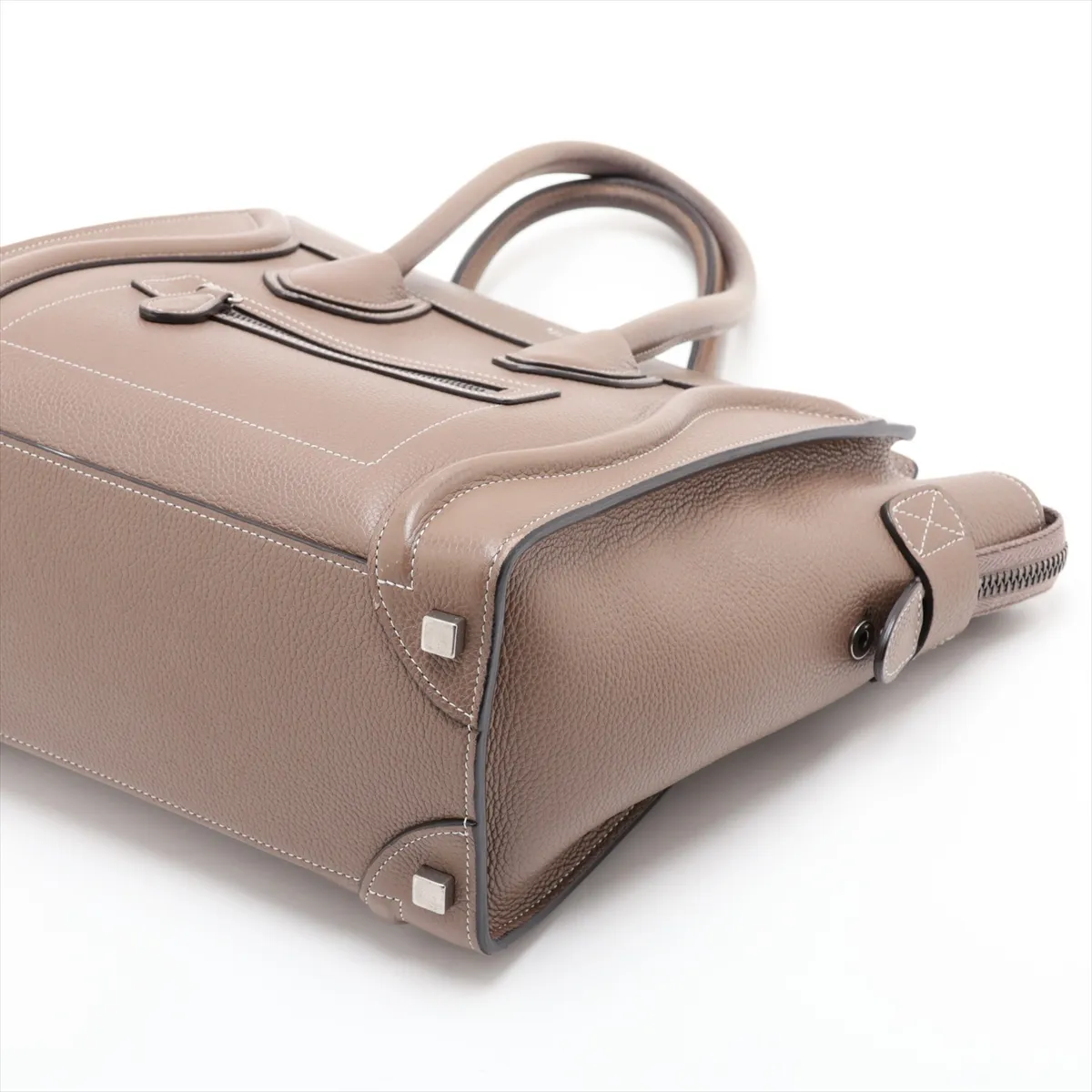 Luggage Micro Shopper Leather Handbag, Greige — view 3