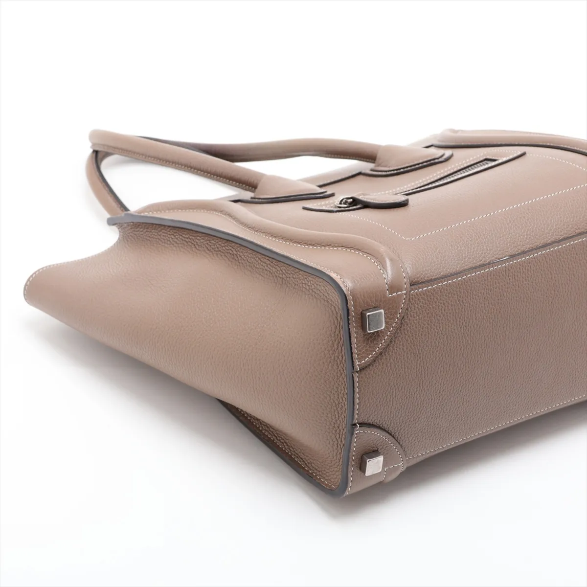 Luggage Micro Shopper Leather Handbag, Greige — view 4