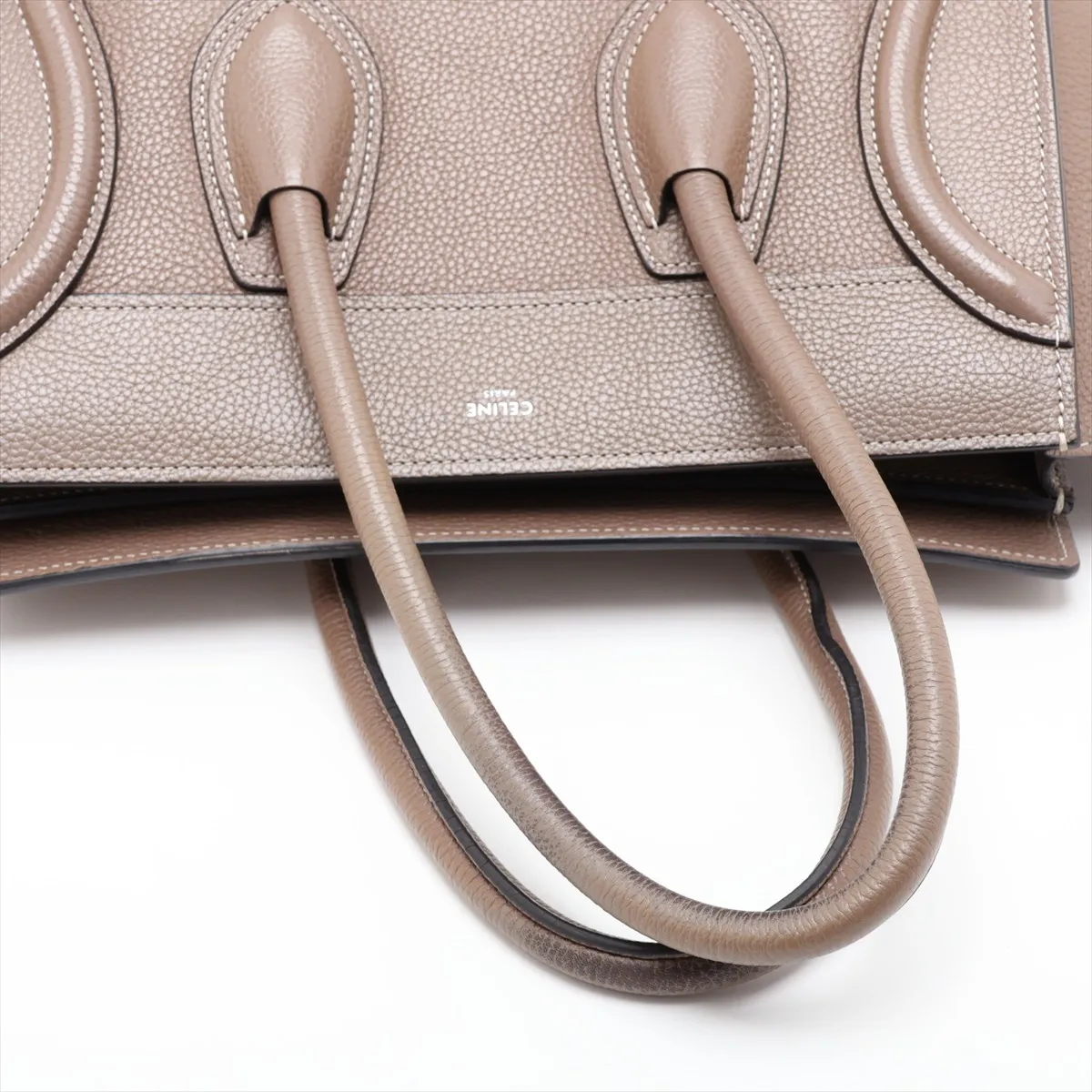 Luggage Micro Shopper Leather Handbag, Greige — view 5