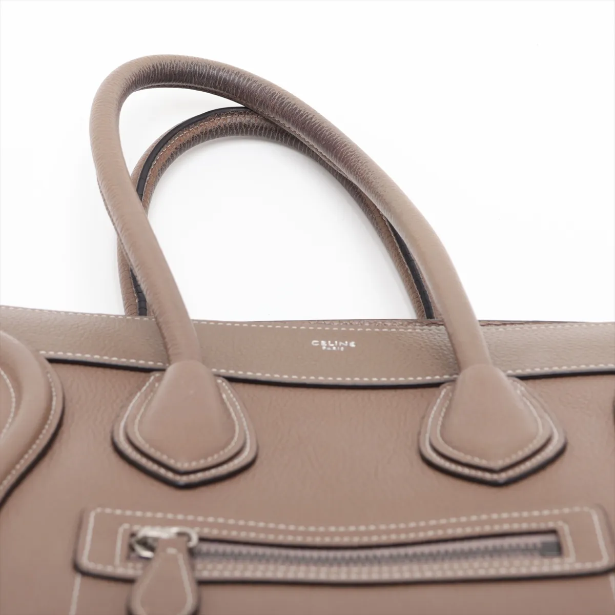 Luggage Micro Shopper Leather Handbag, Greige — view 6