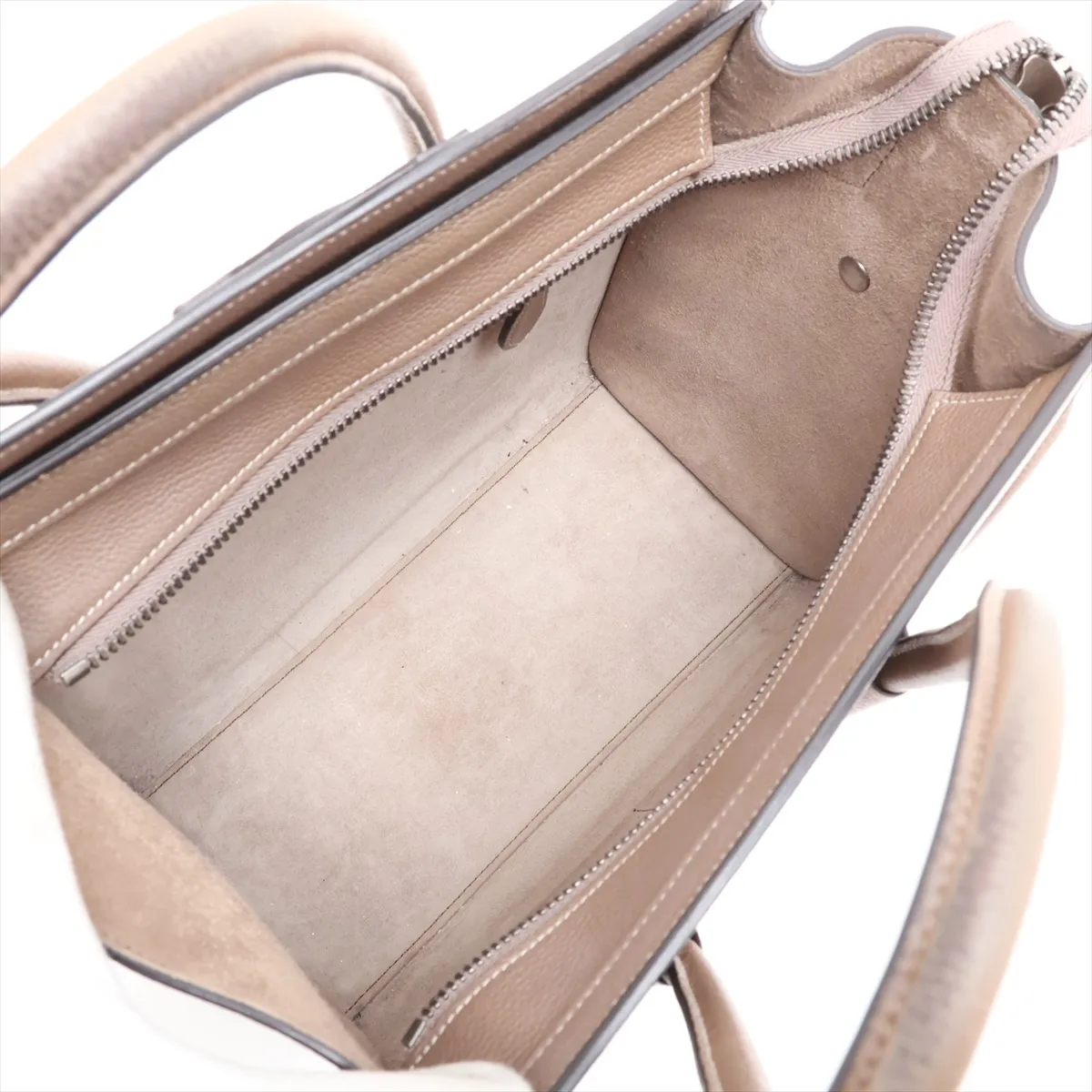 Luggage Micro Shopper Leather Handbag, Greige — view 7