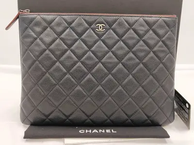Black Caviar Leather Matelassé Clutch Bag with Ruthenium Hardware (Serial Number 21)
