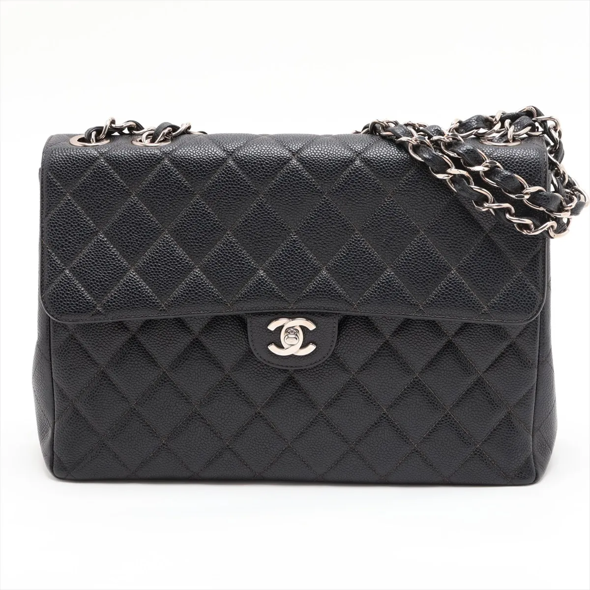 Large Matelassé 30 Caviar Skin Single Flap Single Chain Bag, Black with Silver Hardware, 6220879, Series 6, A11869