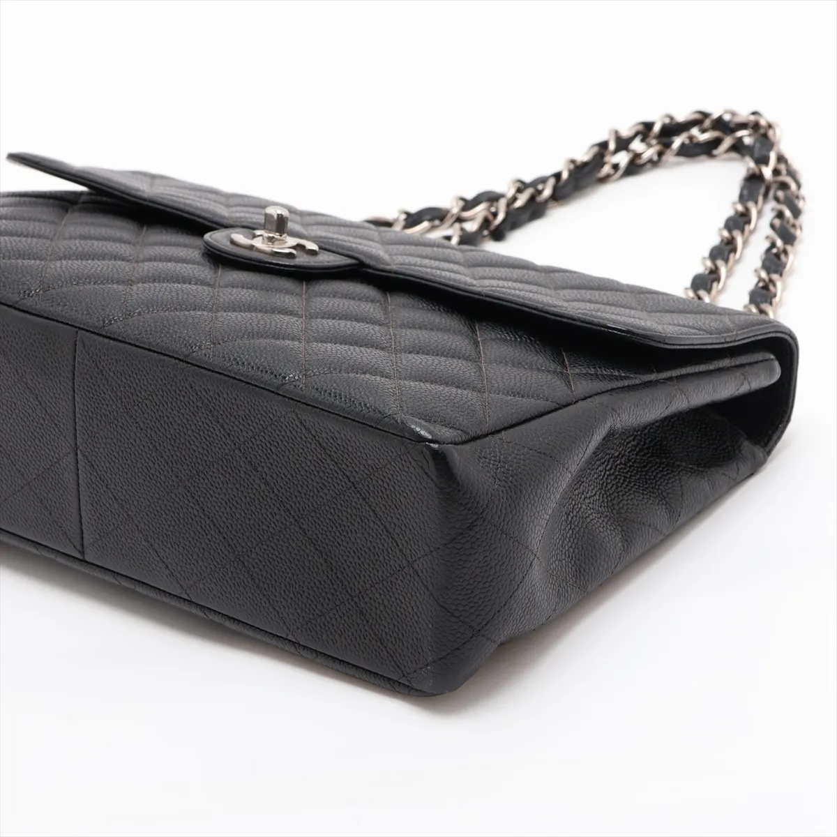 Large Matelassé 30 Caviar Skin Single Flap Single Chain Bag, Black with Silver Hardware, 6220879, Series 6, A11869 — view 3