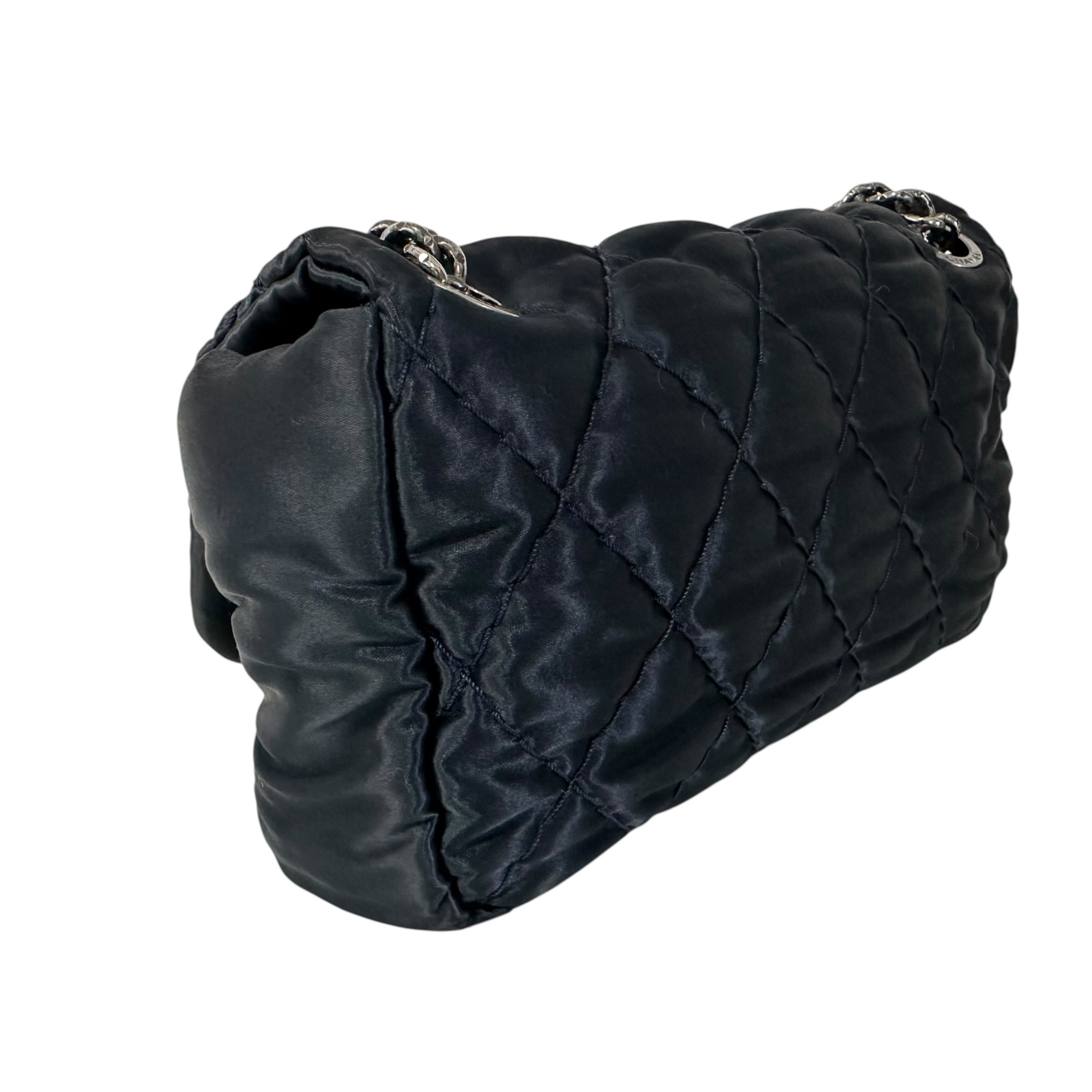 Matelassé Nylon Shoulder Bag with Coco Mark and Double Chain, Navy — view 5