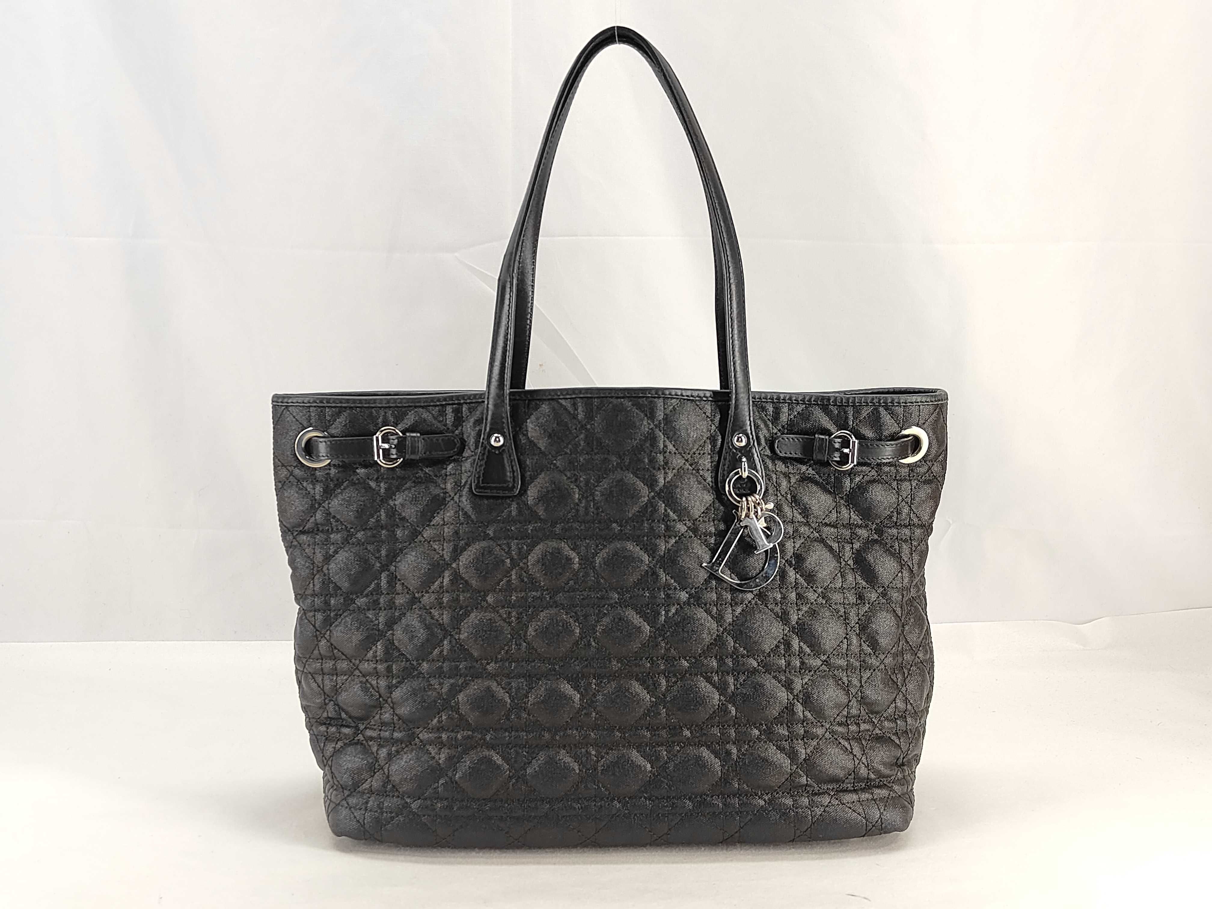 Christian Tote Bag, Handle Bag, Panarea Cannage Leather, Black, Quilted, Vintage Archive, Y2k Tote Bag