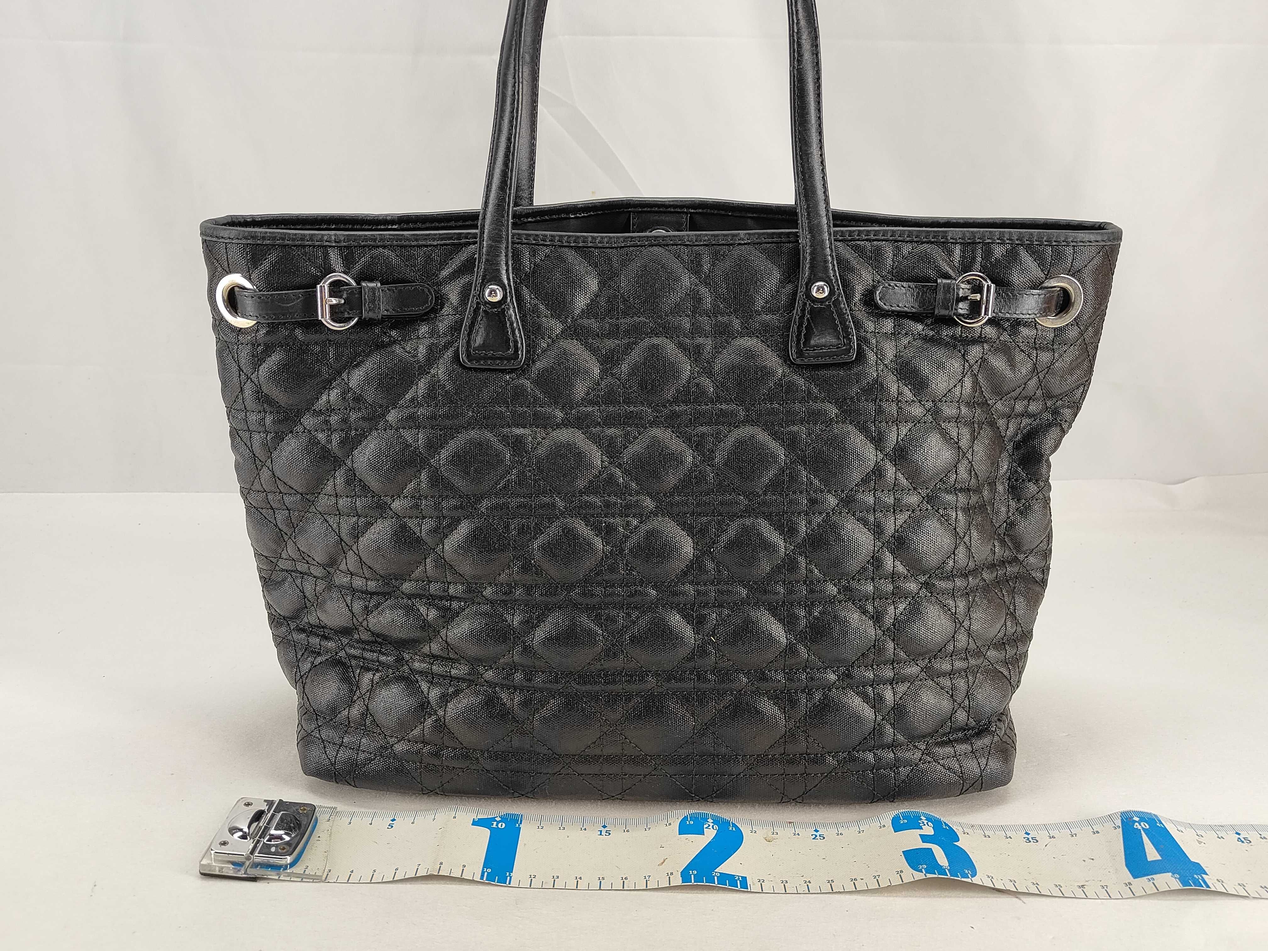 Christian Tote Bag, Handle Bag, Panarea Cannage Leather, Black, Quilted, Vintage Archive, Y2k Tote Bag — view 2