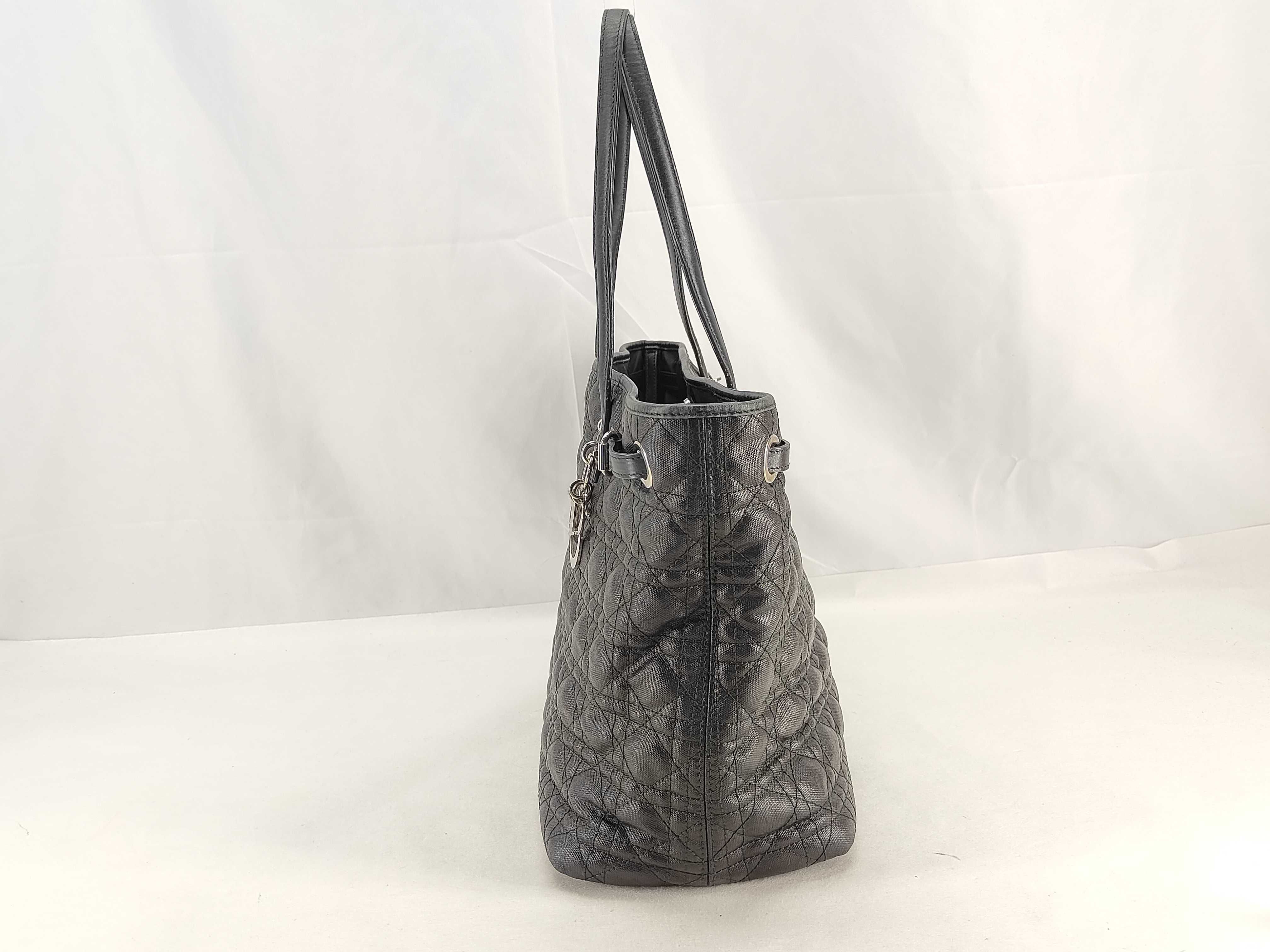 Christian Tote Bag, Handle Bag, Panarea Cannage Leather, Black, Quilted, Vintage Archive, Y2k Tote Bag — view 3