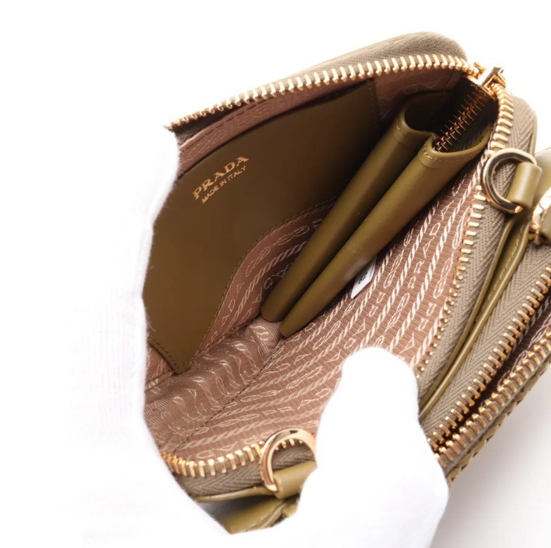 Unused, with box. Triangle design, raffia x leather, 2-way bag, khaki. — view 5