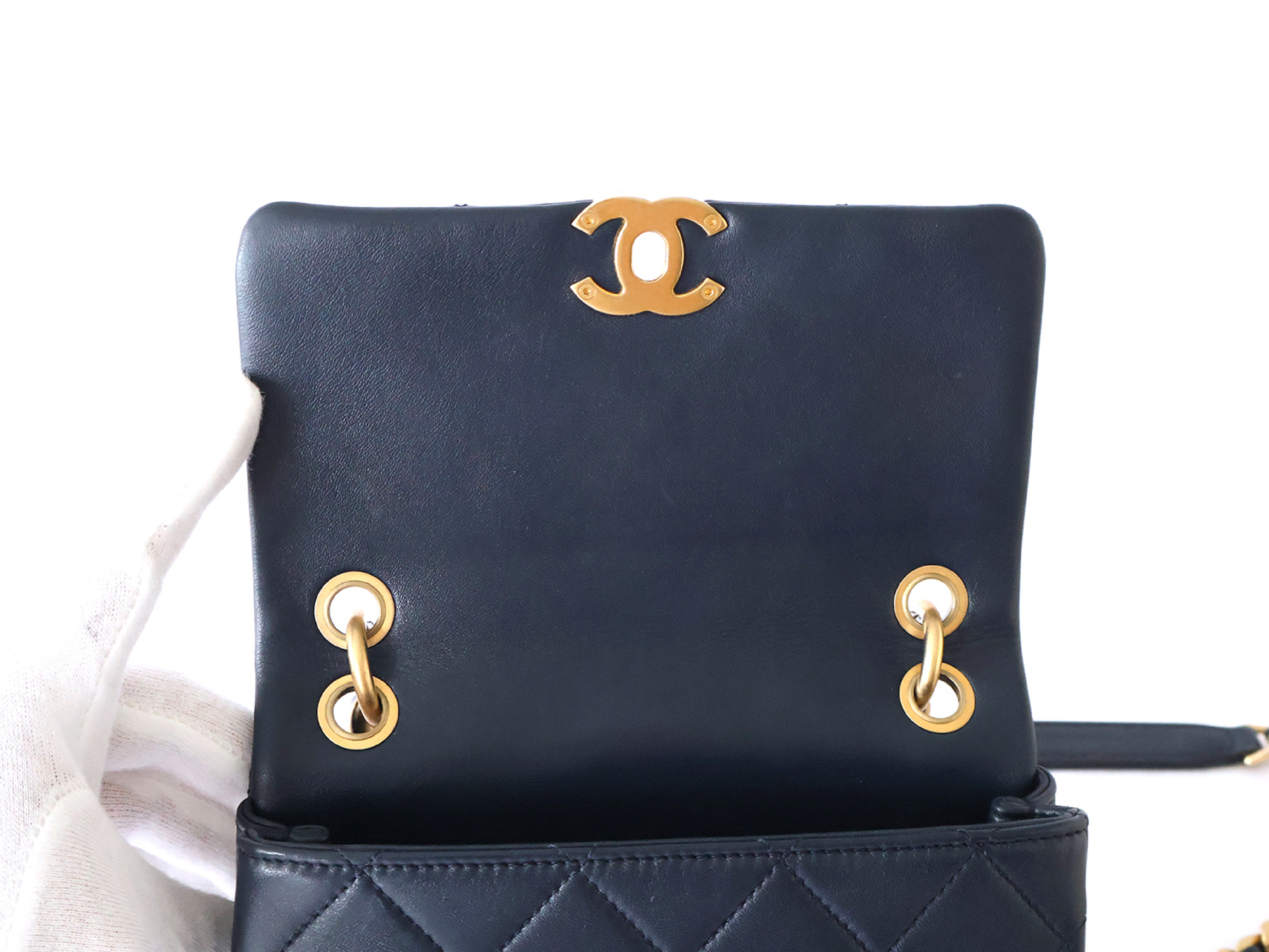 Mini Matelassé Lambskin 2-Way Chain Shoulder Bag (Navy) - Serial Number 31 (with original seal) — view 10