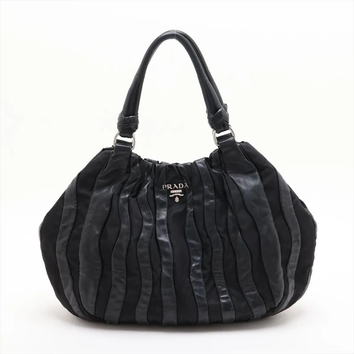 Leather x Nylon Tote Bag, Black