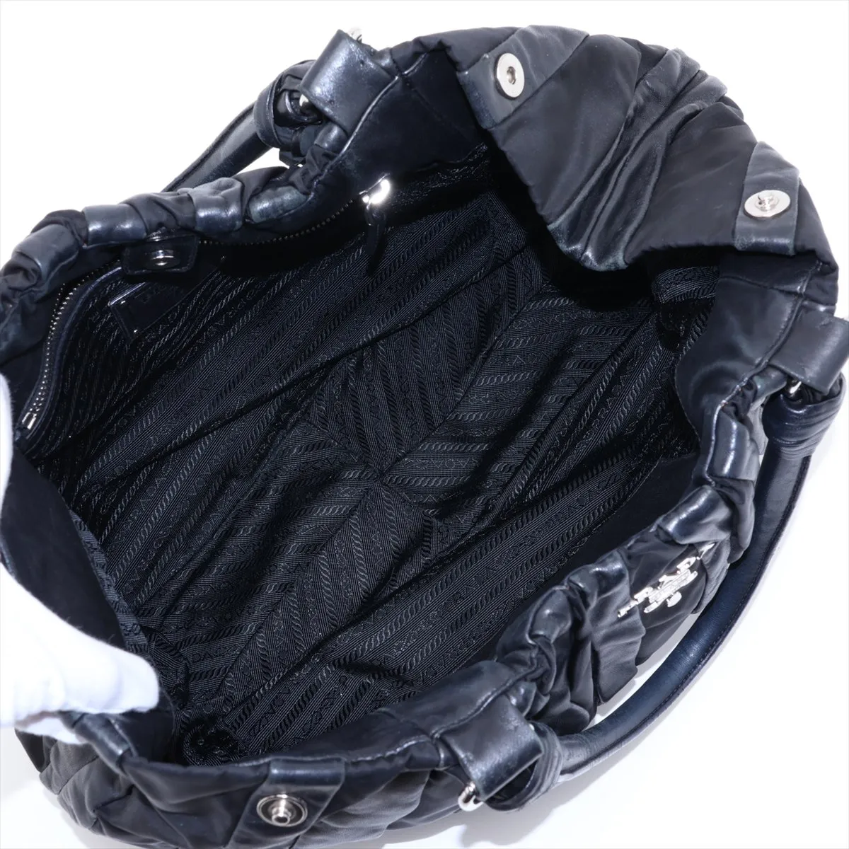 Leather x Nylon Tote Bag, Black — view 7