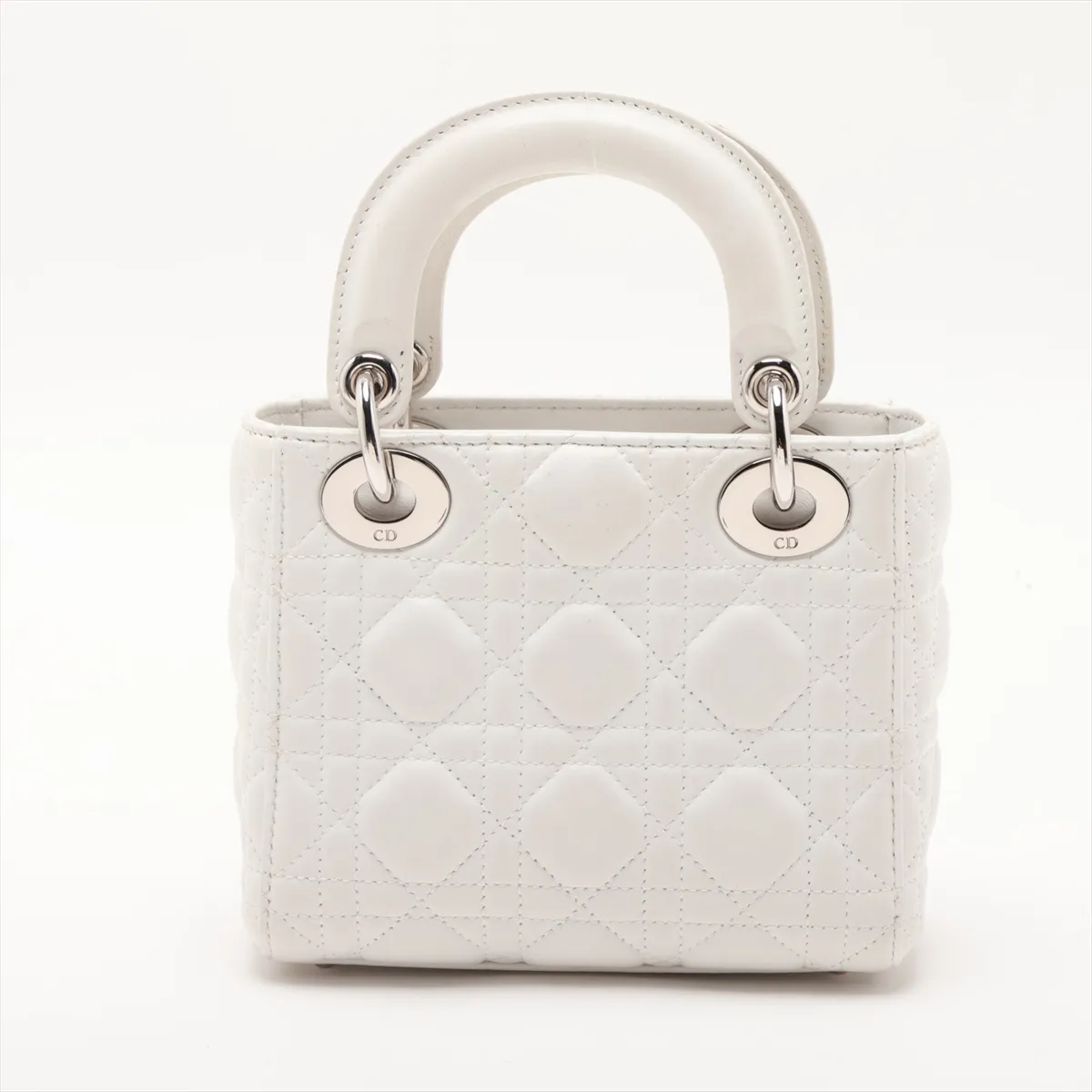 Cannage Lady Dior Mini Leather 2-Way Handbag, White — view 2