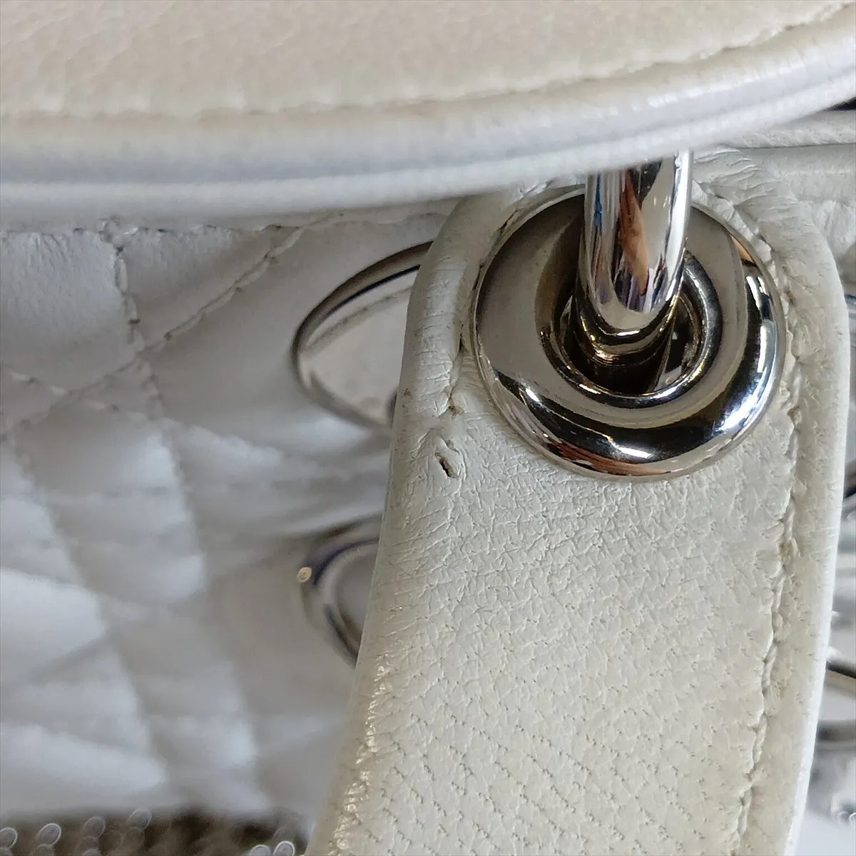 Cannage Lady Dior Mini Leather 2-Way Handbag, White — view 15