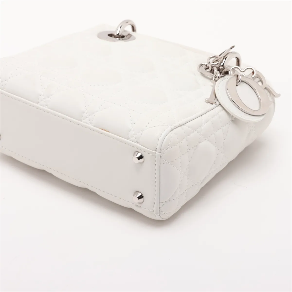 Cannage Lady Dior Mini Leather 2-Way Handbag, White — view 3