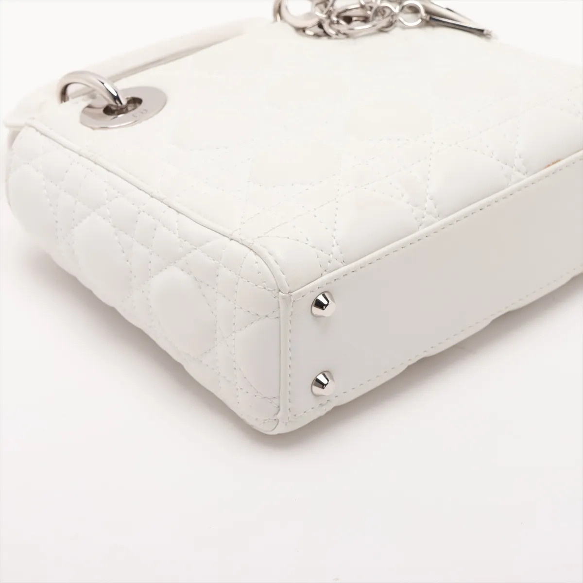 Cannage Lady Dior Mini Leather 2-Way Handbag, White — view 4