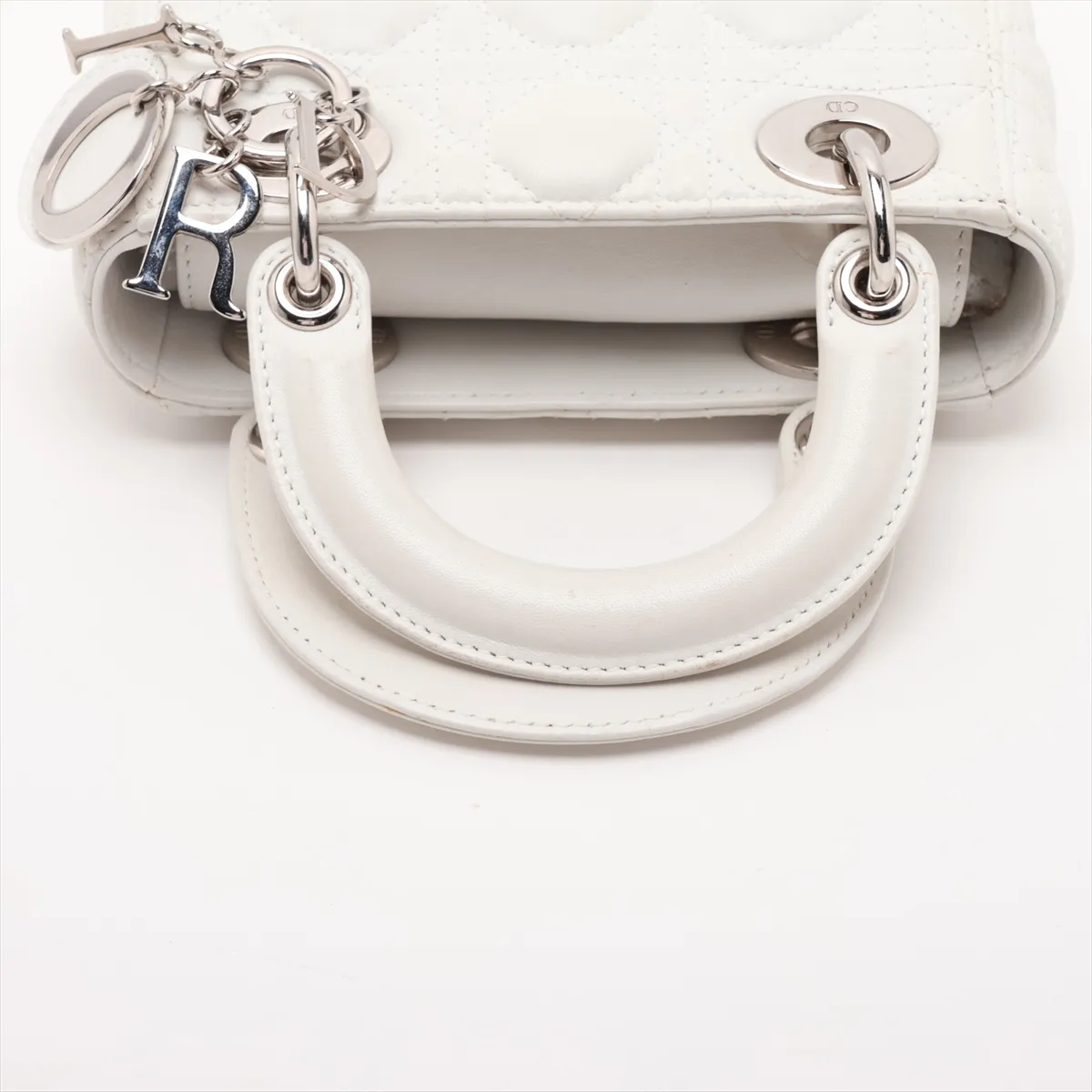 Cannage Lady Dior Mini Leather 2-Way Handbag, White — view 5