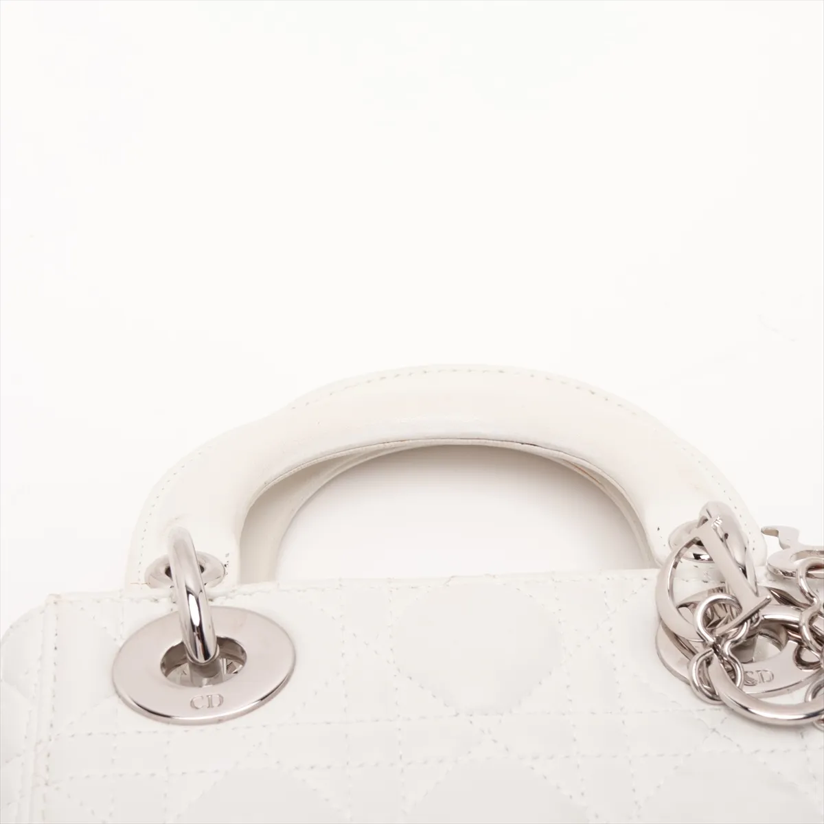 Cannage Lady Dior Mini Leather 2-Way Handbag, White — view 6