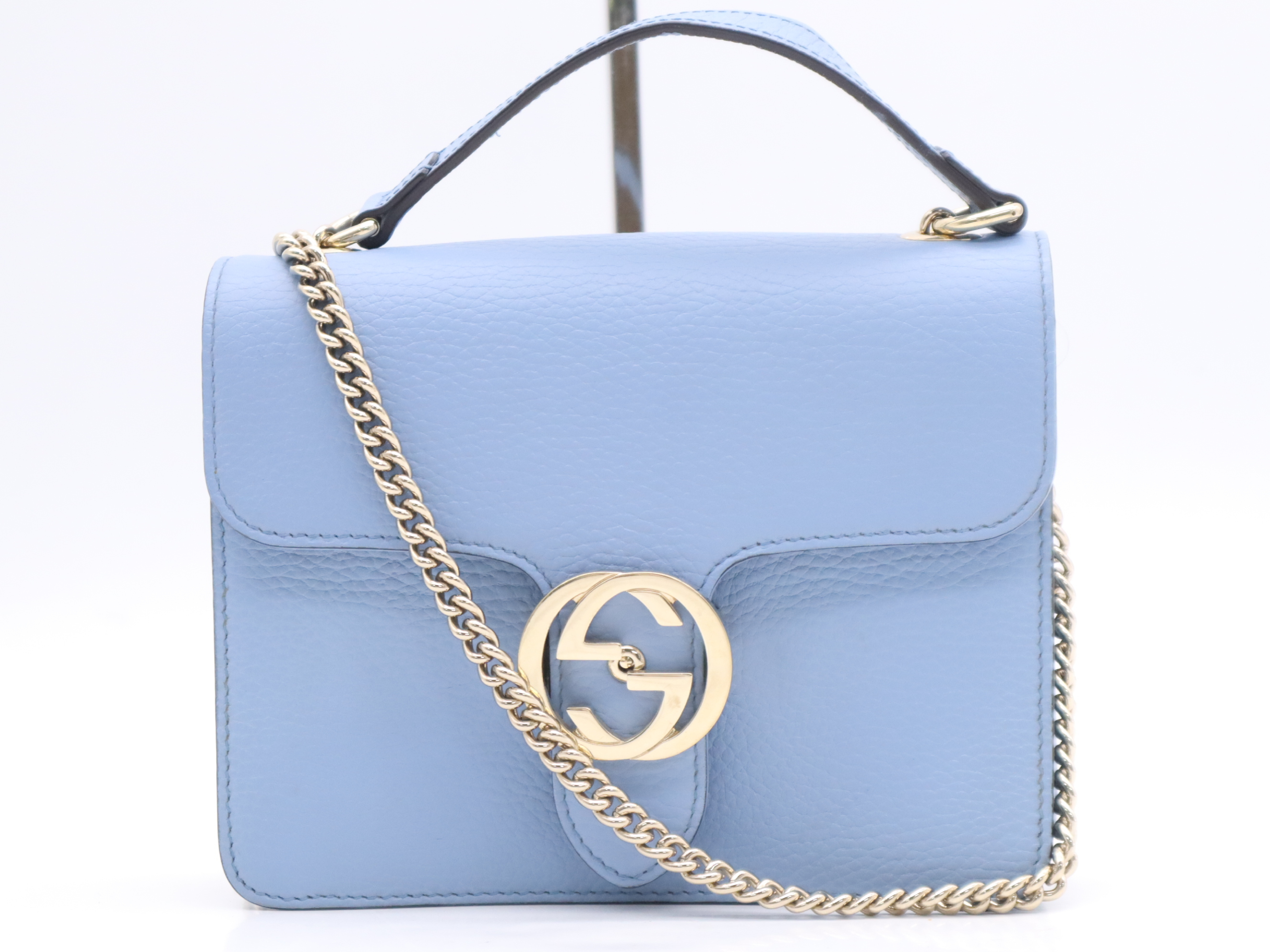 510304 Leather Interlocking G Chain Shoulder Bag Blue Gold Hardware Shoulder Bag