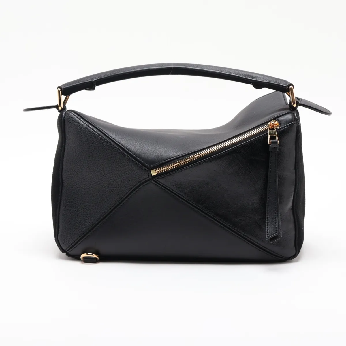 Puzzle Bag, Leather x Suede 2-Way Handbag, Black — view 2