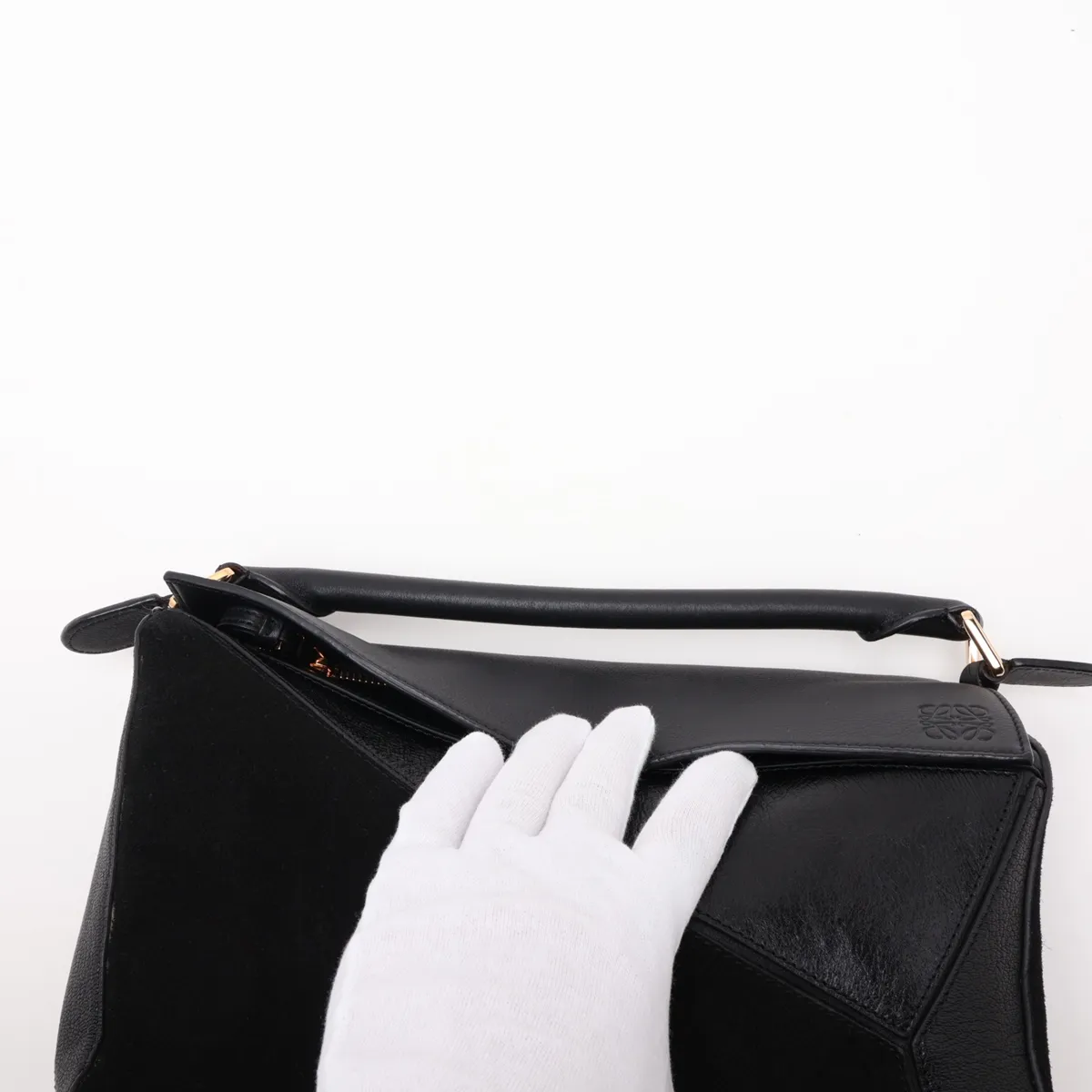 Puzzle Bag, Leather x Suede 2-Way Handbag, Black — view 6