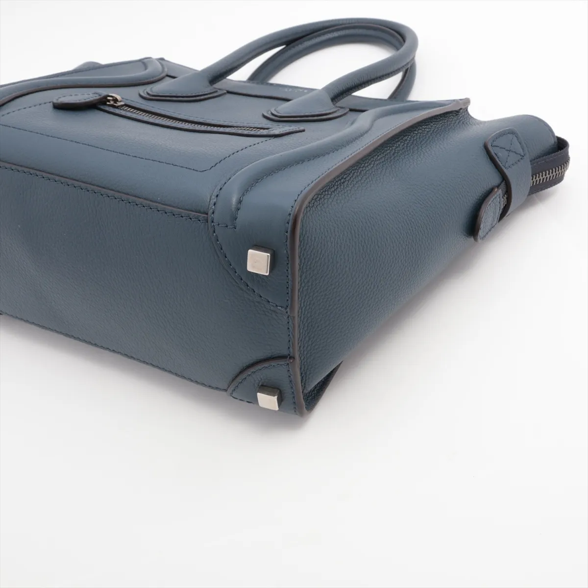 Luggage Micro Shopper Leather Handbag Navy — view 3