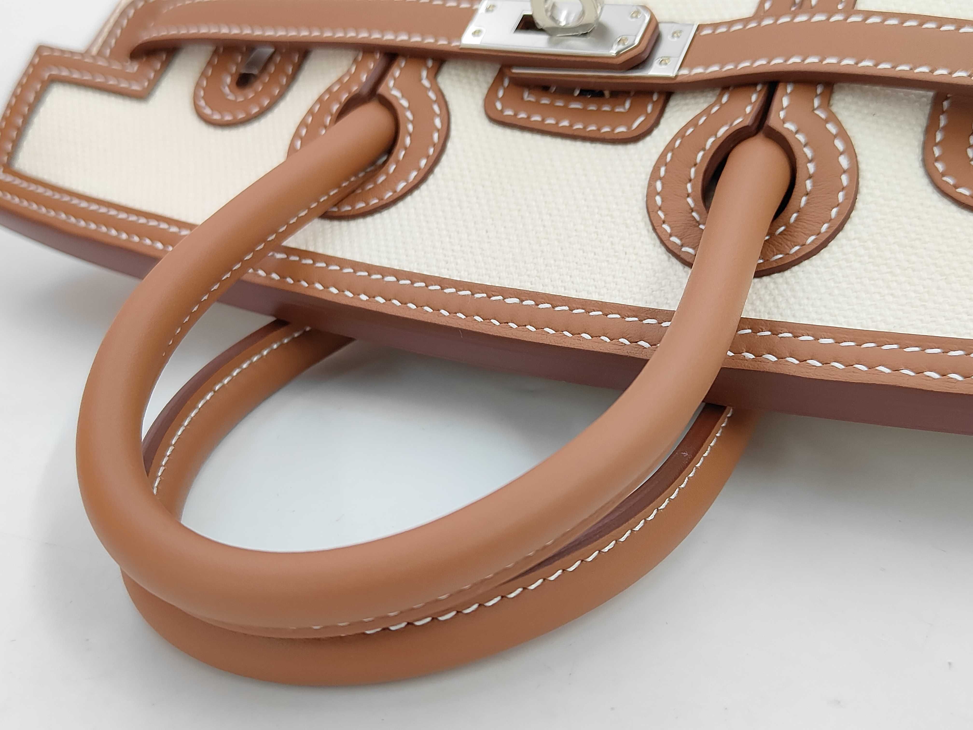 Birkin 25 Cargo, G stamp, Toile Swift leather, Beige/Gold, Silver handbag — view 3