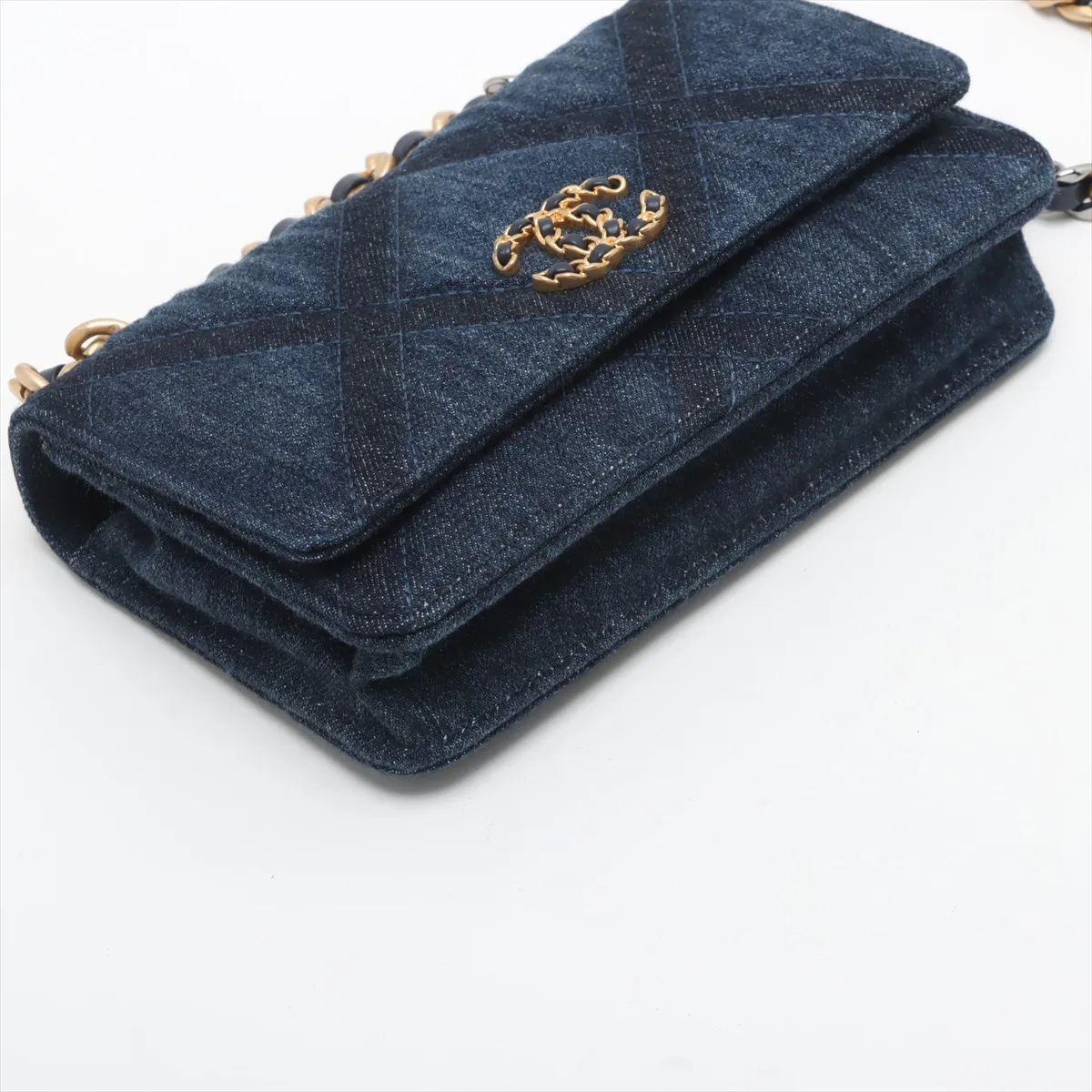 19 Denim Chain Wallet Blue Gold x Silver Hardware U88P0HGH Random Plate — view 4