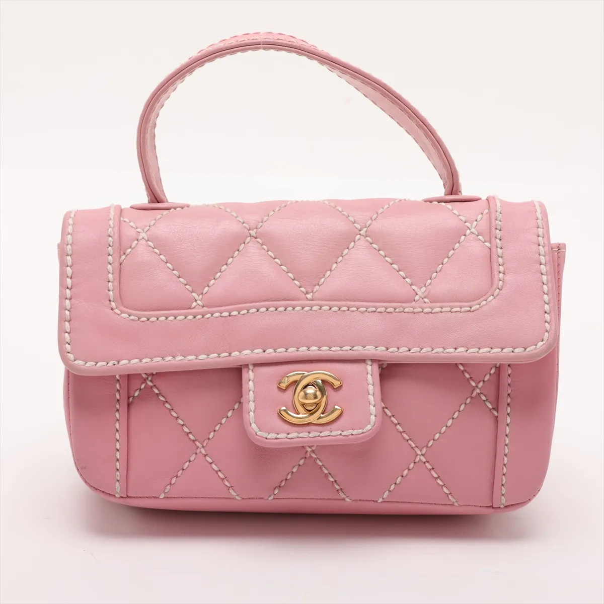 Wild Stitch Leather Handbag, Pink with Gold Hardware, 9844113, Series 9