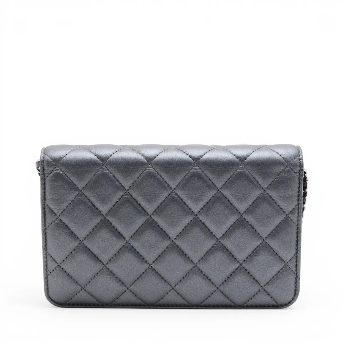 Matelassé Vintage Calfskin Chain Wallet, Silver, Silver Hardware, 26678412, Serial Number 26 — view 2