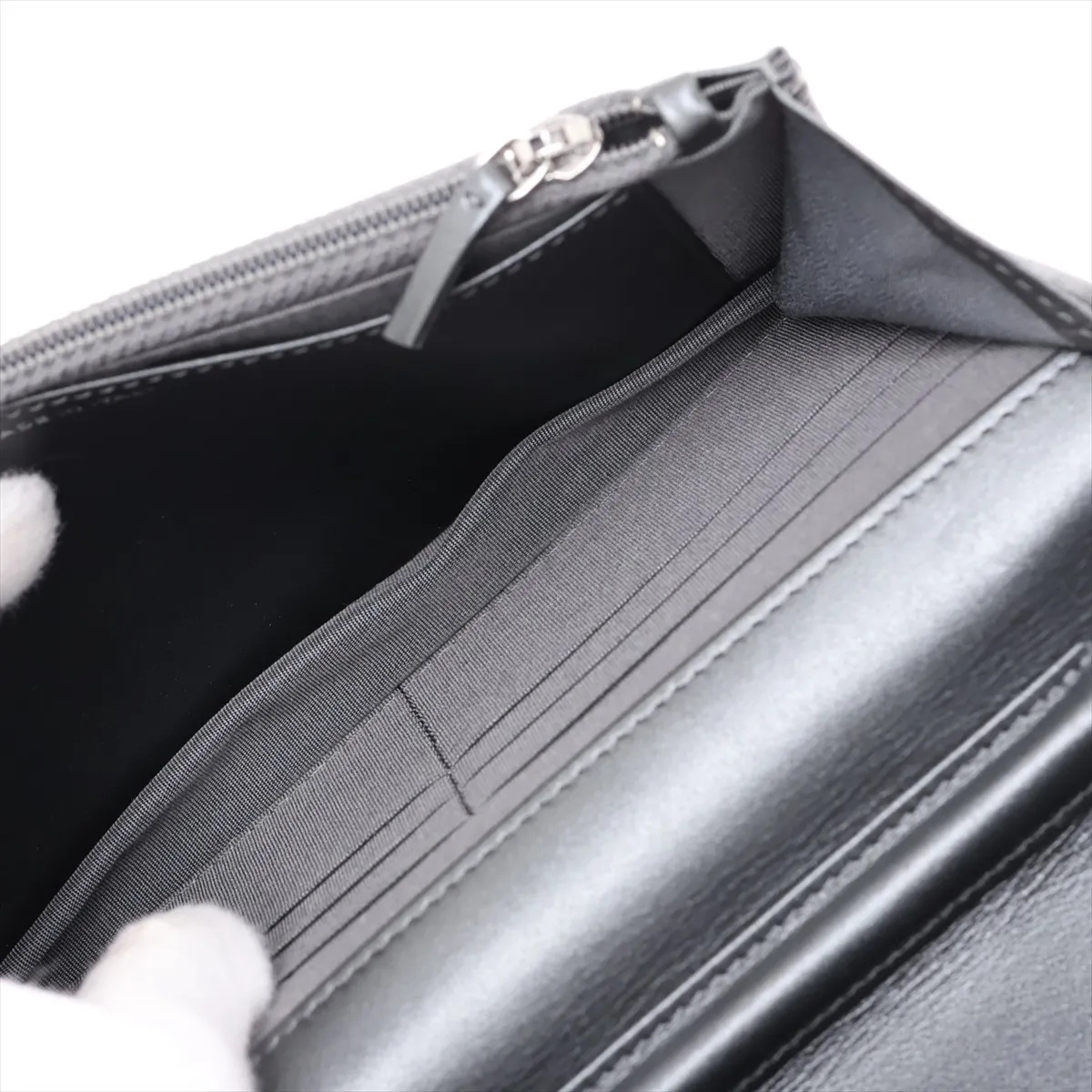 Matelassé Vintage Calfskin Chain Wallet, Silver, Silver Hardware, 26678412, Serial Number 26 — view 6