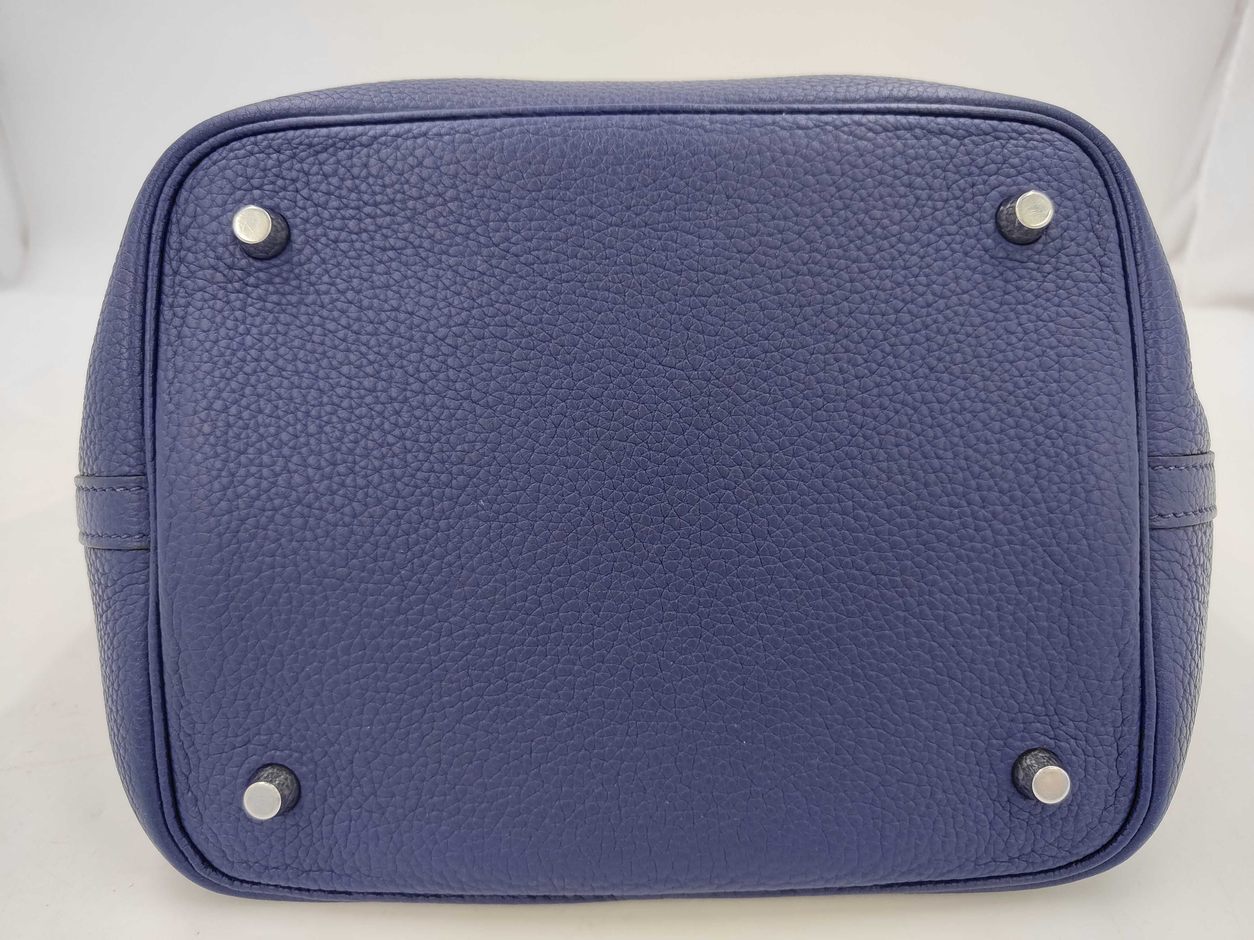 Picotin Lock MM Navy Blue Stamped Y Handbag — view 3