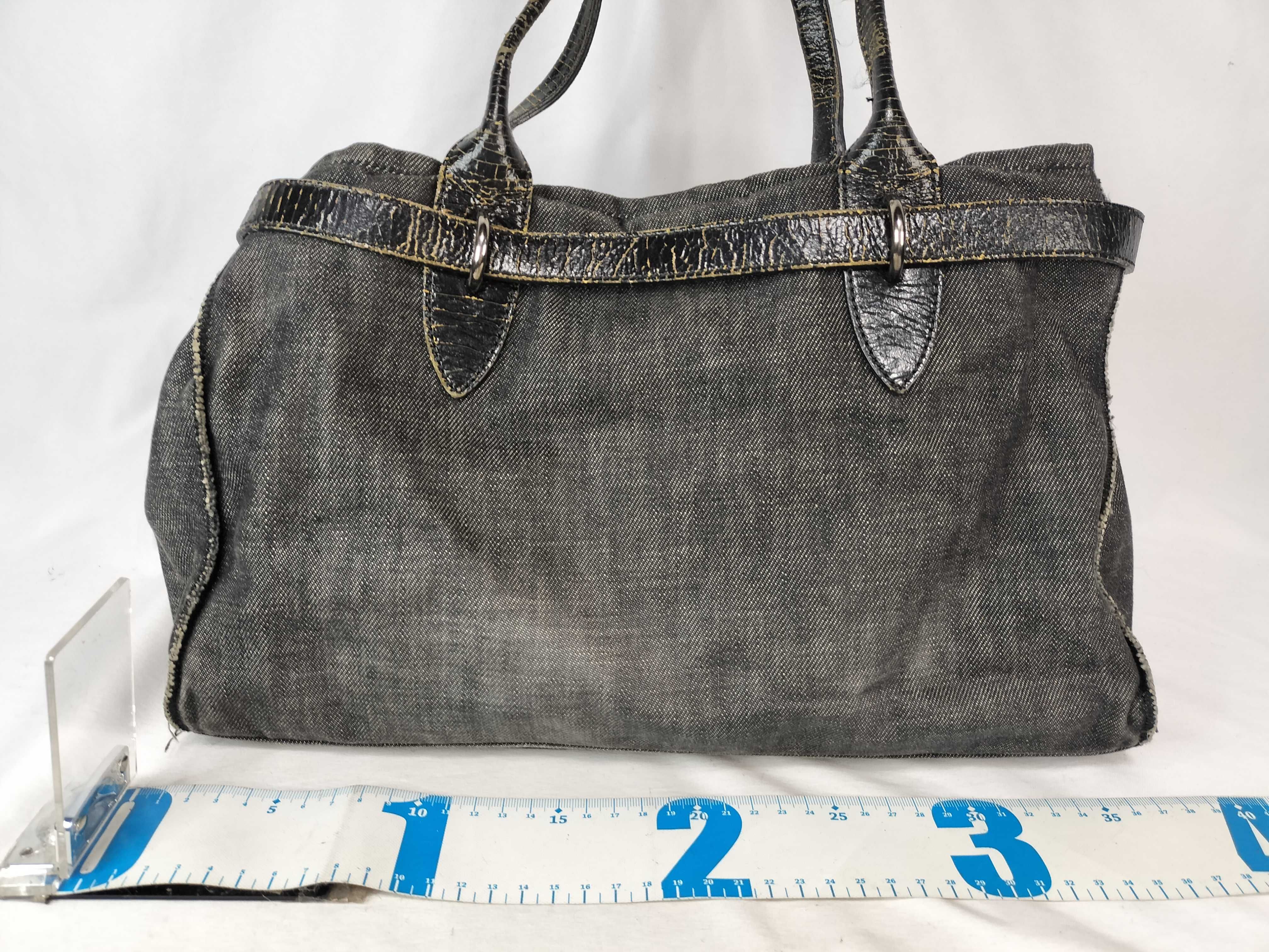 denim archive vintage-processed patchwork beaded leather embroidered black tote bag with tag/dust bag. — view 2