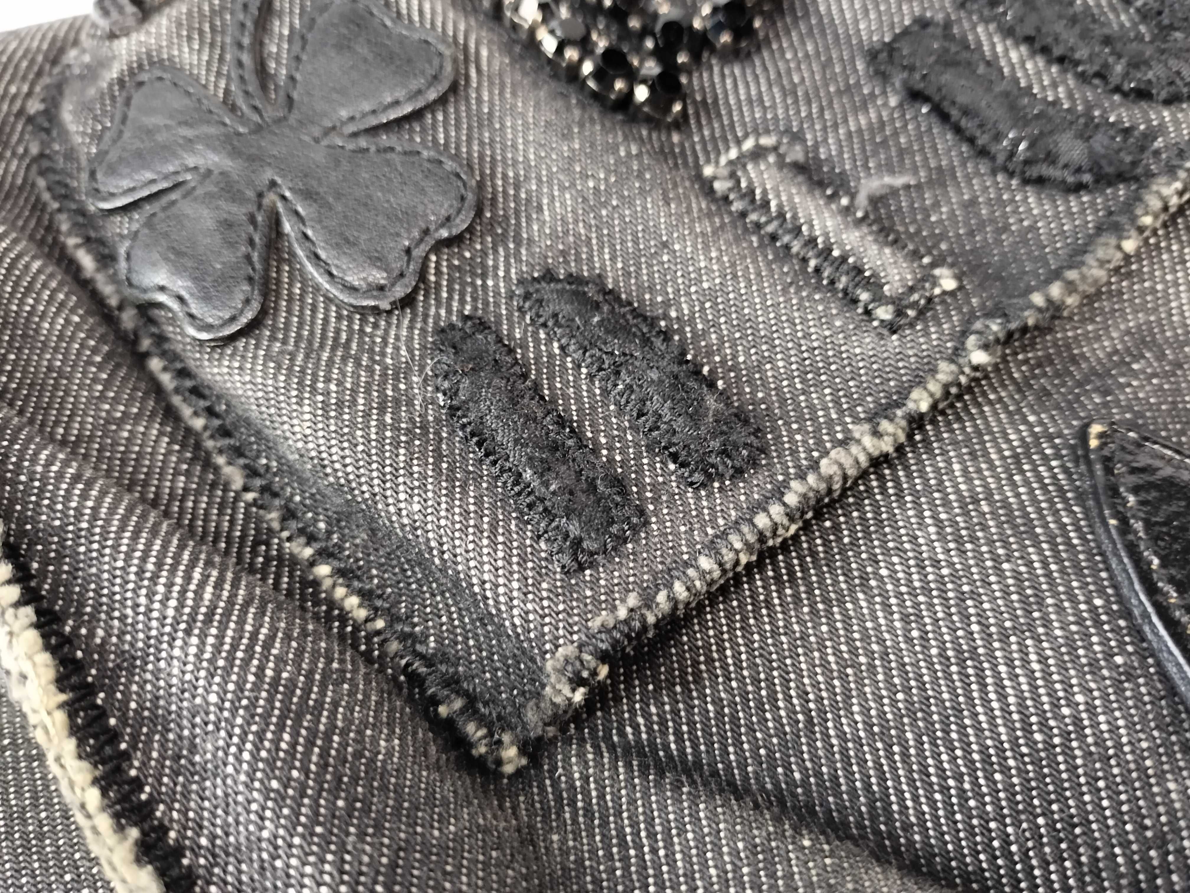 denim archive vintage-processed patchwork beaded leather embroidered black tote bag with tag/dust bag. — view 14