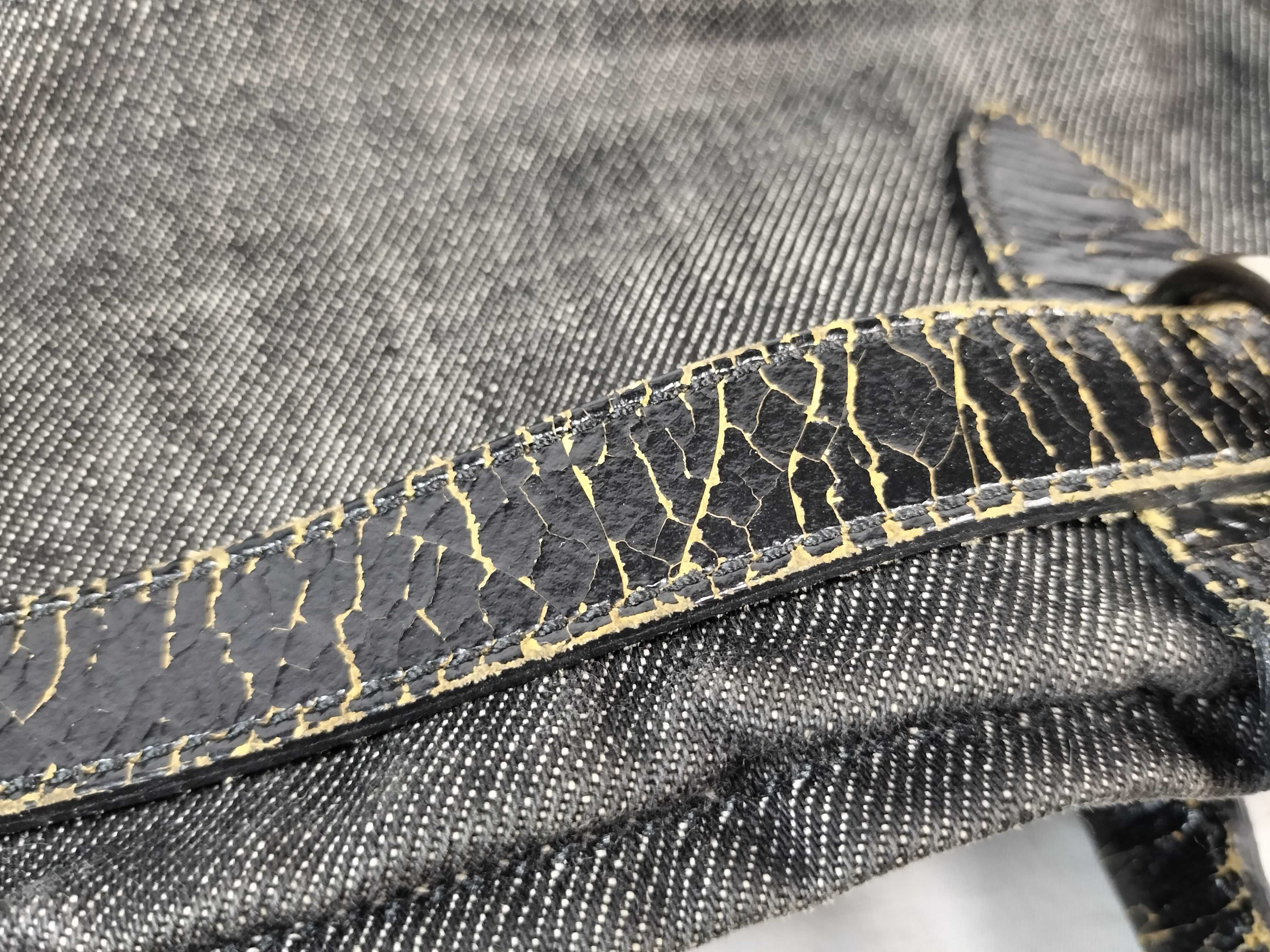 denim archive vintage-processed patchwork beaded leather embroidered black tote bag with tag/dust bag. — view 15