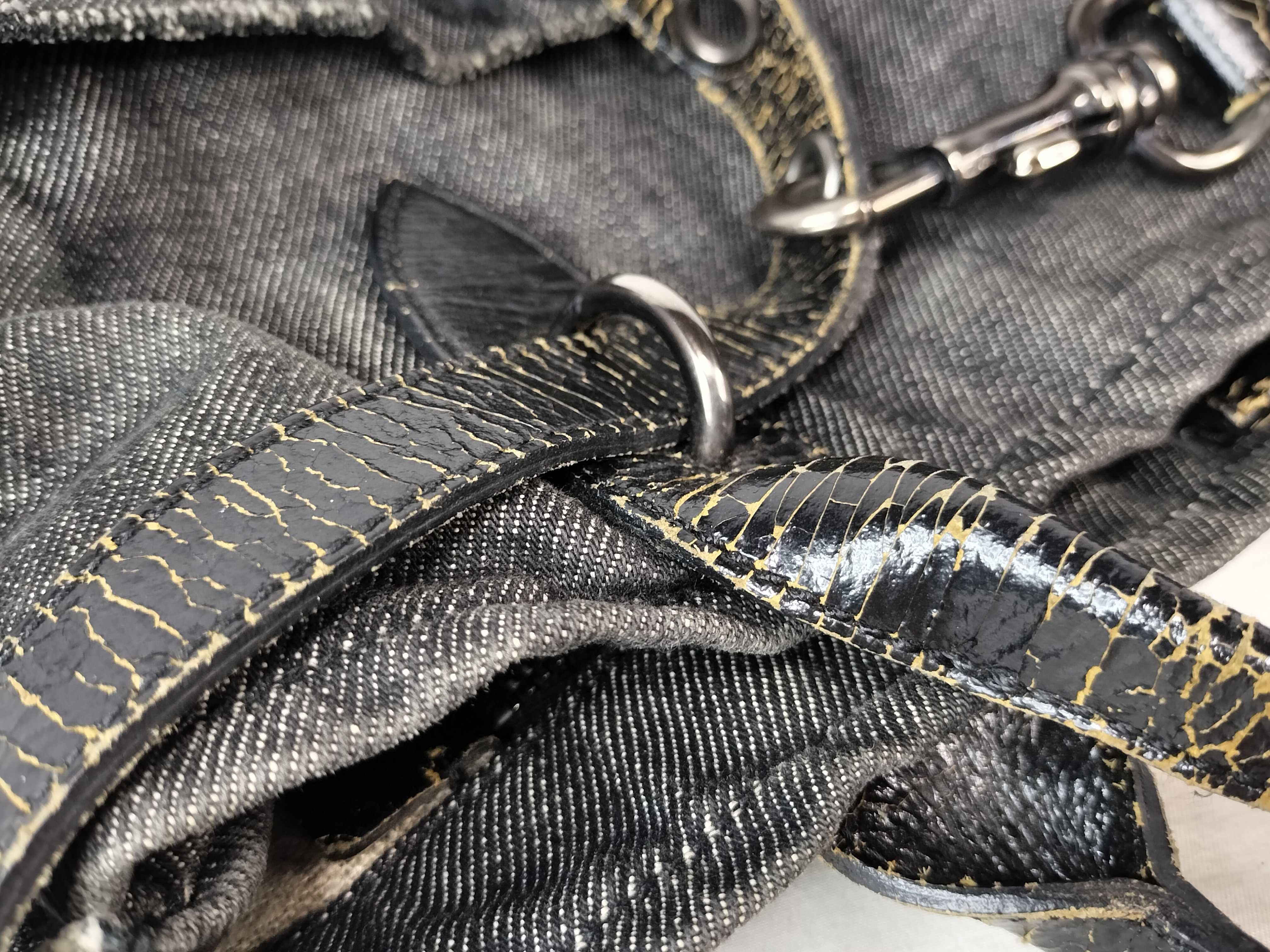 denim archive vintage-processed patchwork beaded leather embroidered black tote bag with tag/dust bag. — view 5